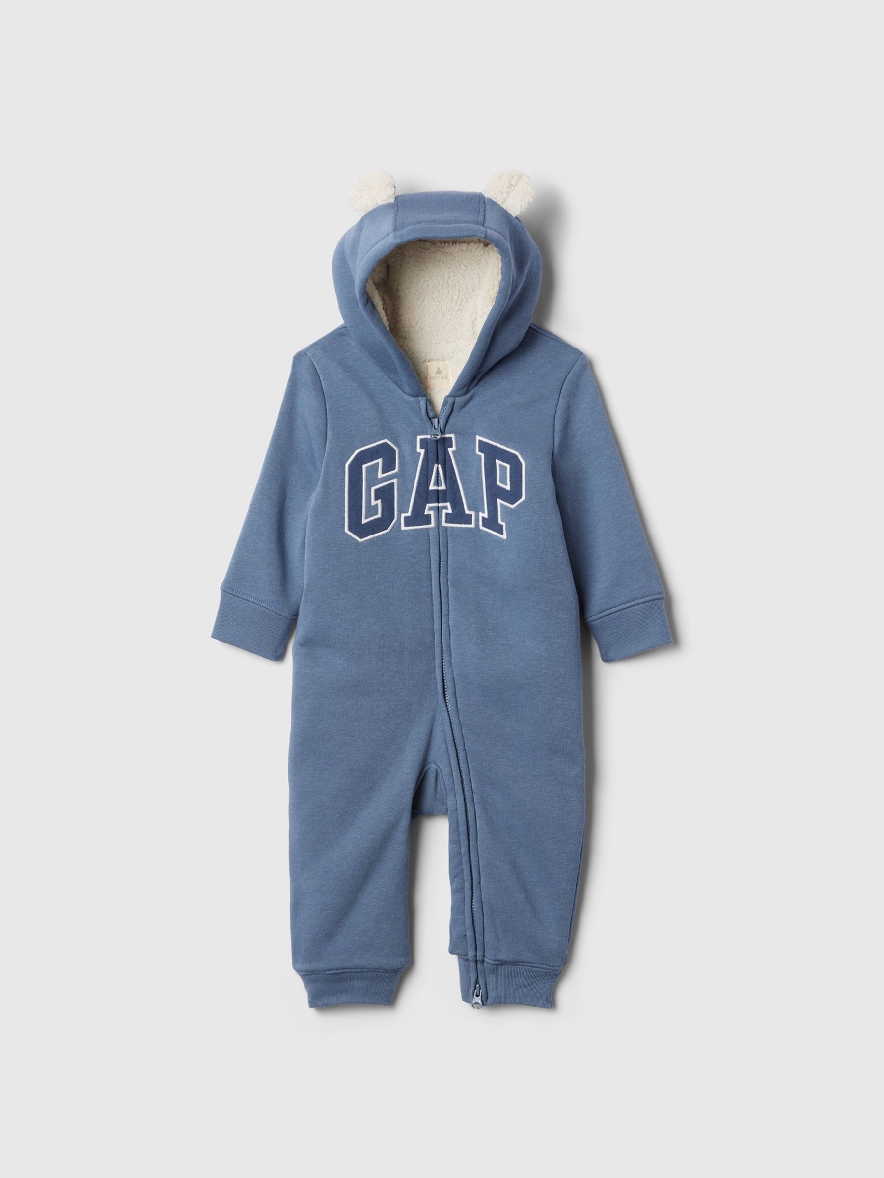 Blue Logo Sherpa Lined Zip Hooded All in One (Newborn - 24mths) - Image 1 of 3