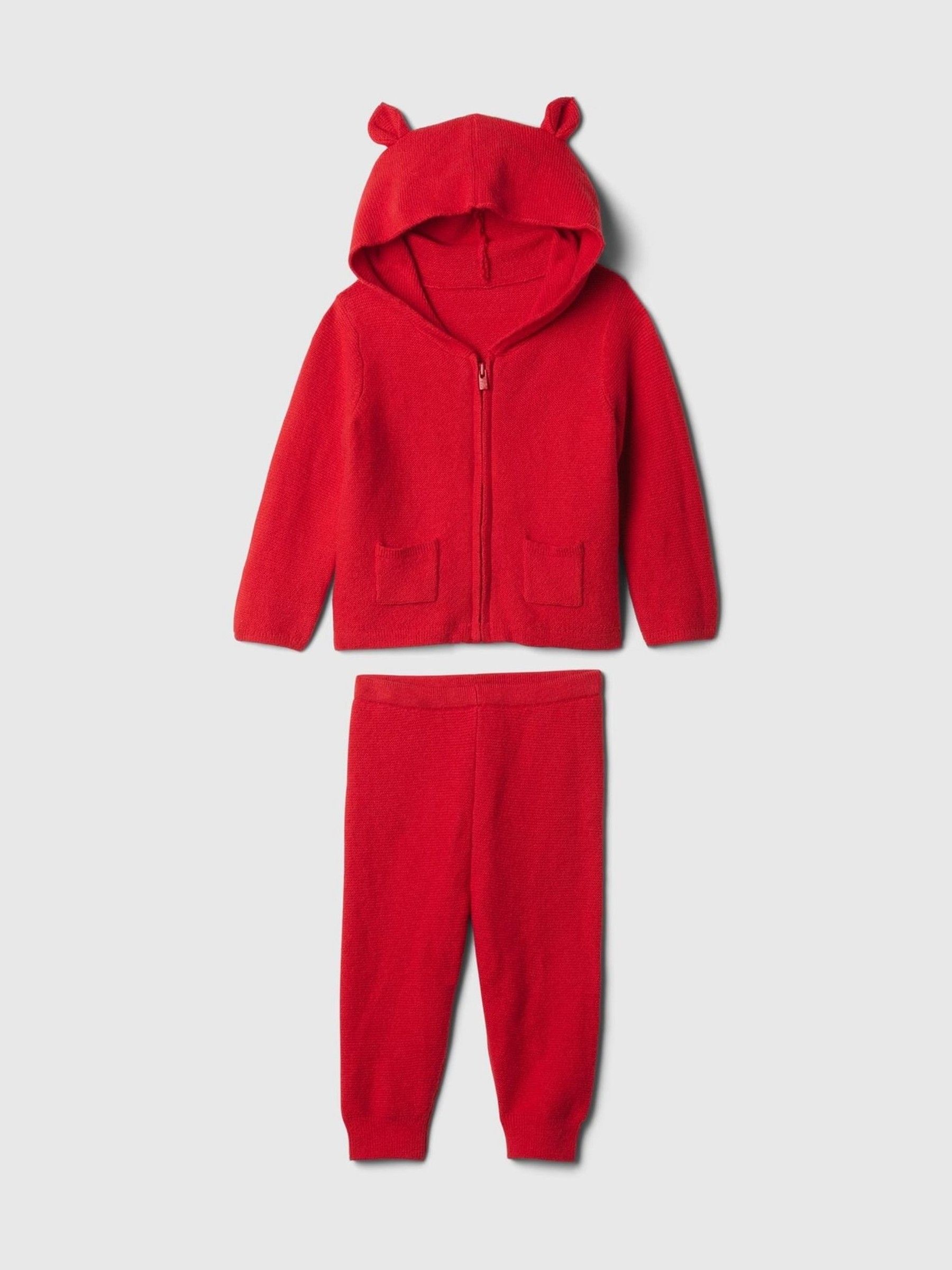 Red CashSoft Bear Hoodie & Jogger Set (Newborn-24mths) - Image 2 of 4