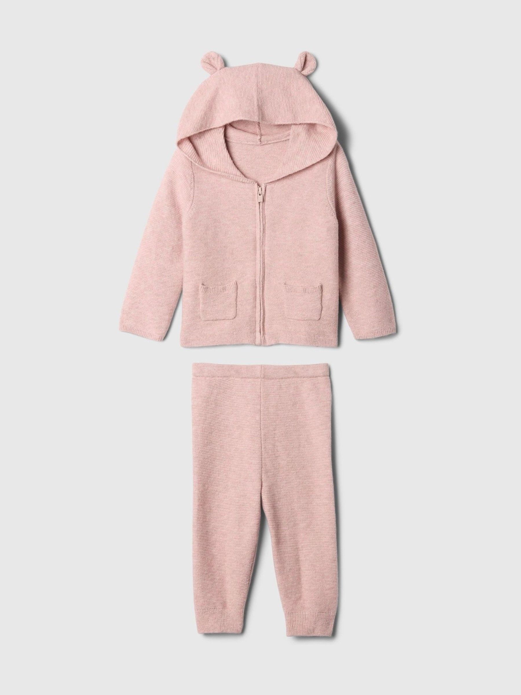 Pink CashSoft Bear Hoodie & Jogger Set (Newborn-24mths) - Image 1 of 2