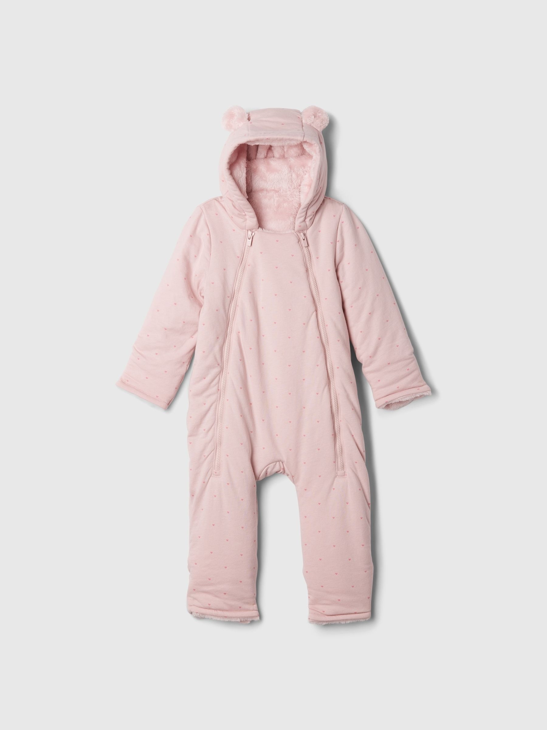 Pink Cosy Sherpa Lined Bear Baby Pramsuit (Newborn-24mths) - Image 1 of 2