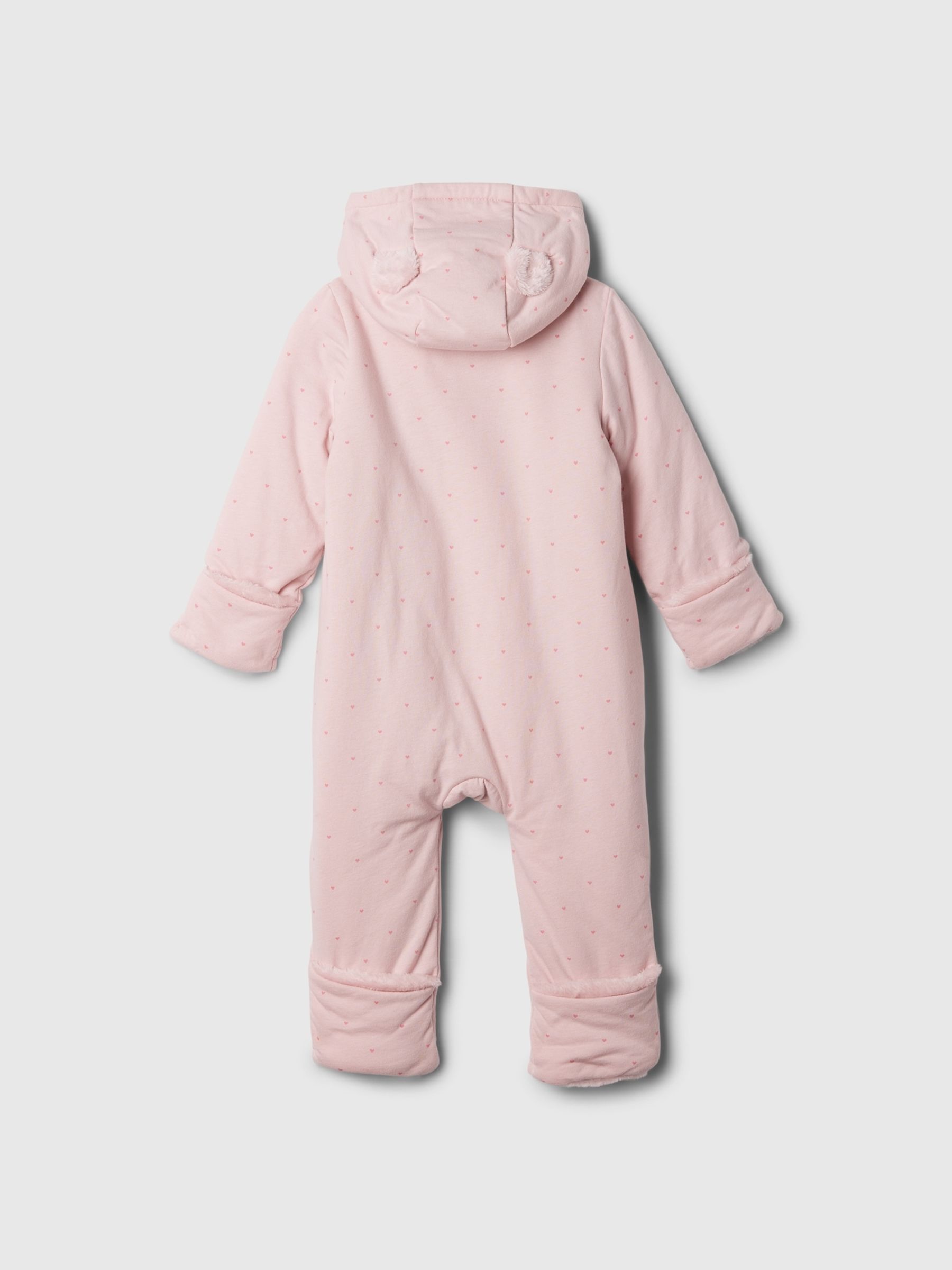 Pink Cosy Sherpa Lined Bear Baby Pramsuit (Newborn-24mths) - Image 2 of 2