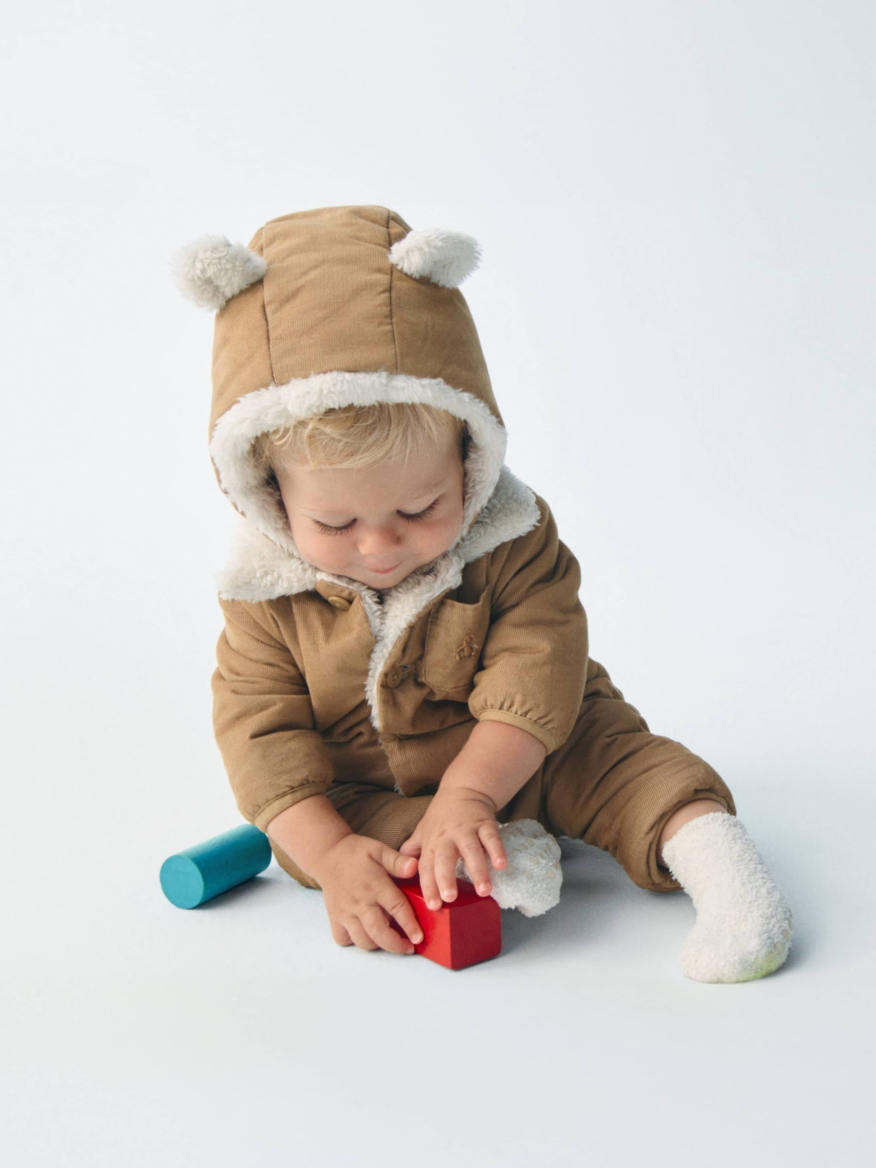 Brown Cosy Sherpa-Lined Cotton Corduroy Baby Pramsuit & Hat (Newborn-24mths) - Image 2 of 5