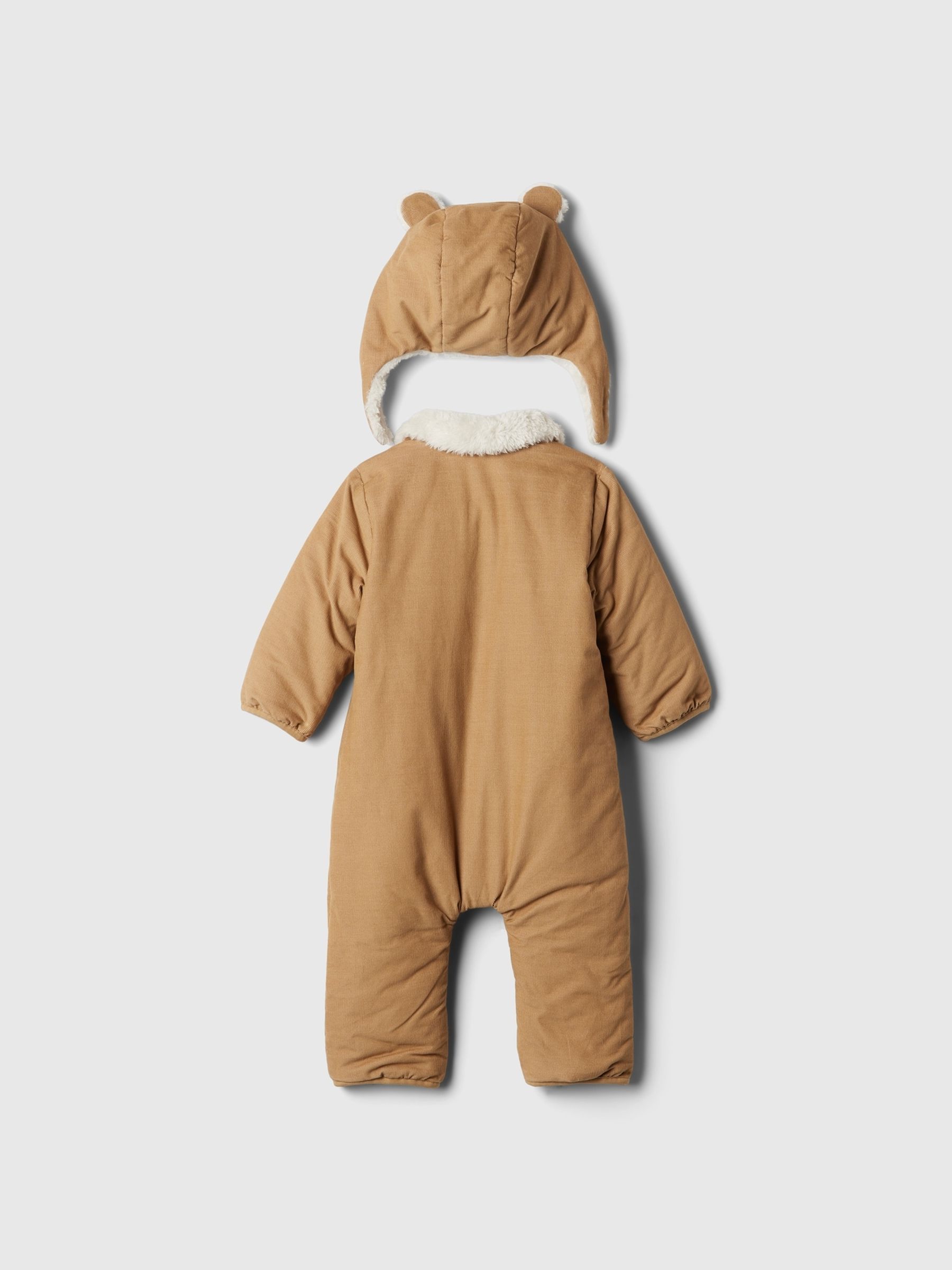 Brown Cosy Sherpa-Lined Cotton Corduroy Baby Pramsuit & Hat (Newborn-24mths) - Image 5 of 5