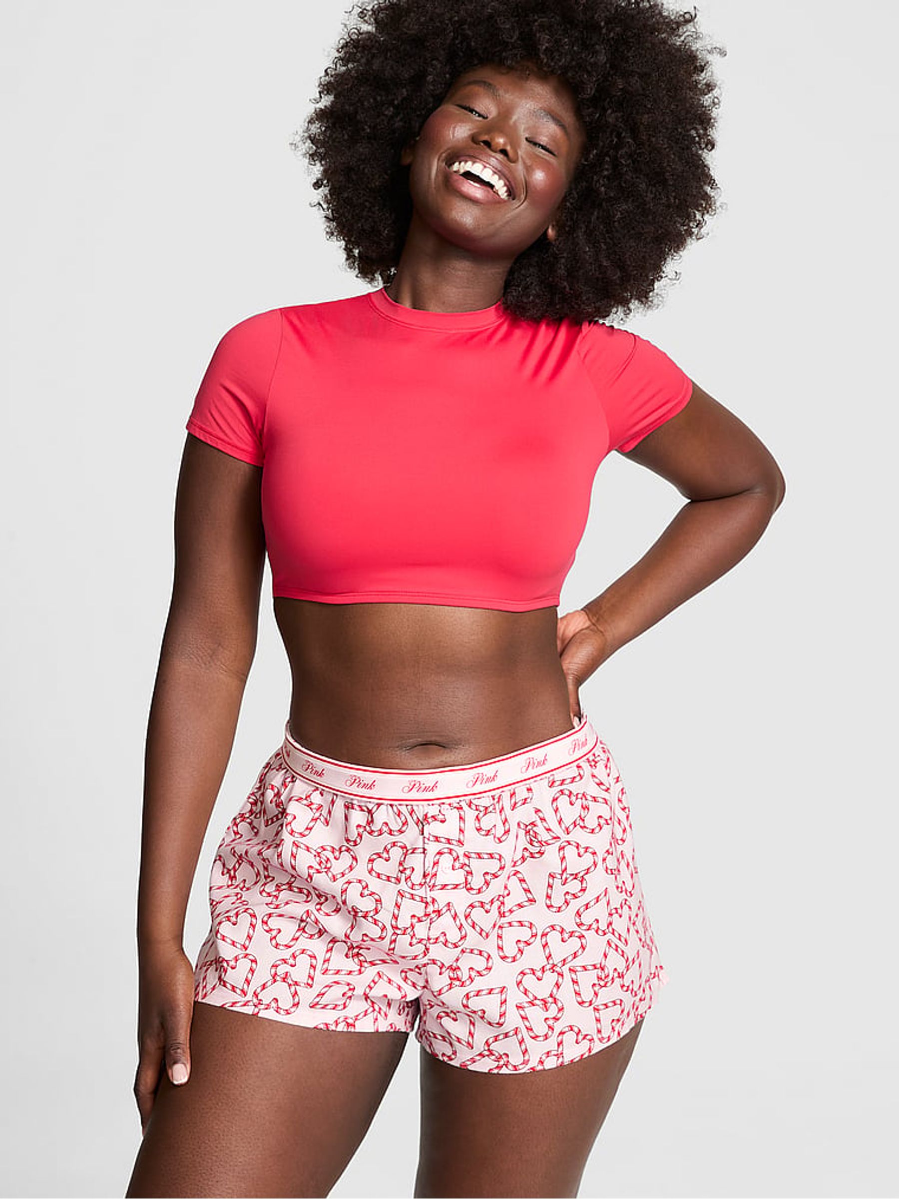 Pink Tulip Candy Cane Short Pyjama Bottoms - Image 1 of 3