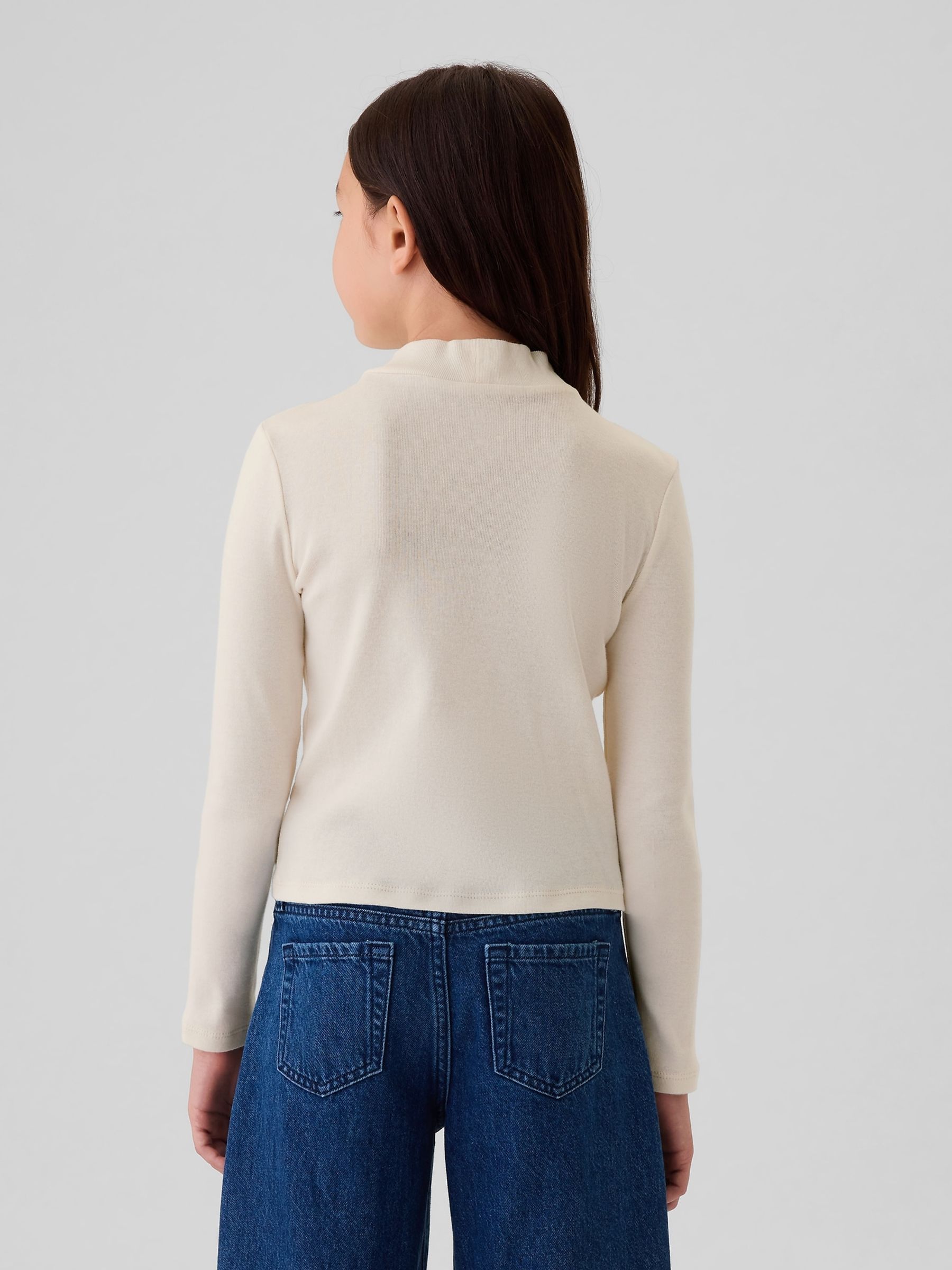 Cream Ribbed Long Sleeve Mock Neck T-Shirt - Image 2 of 2