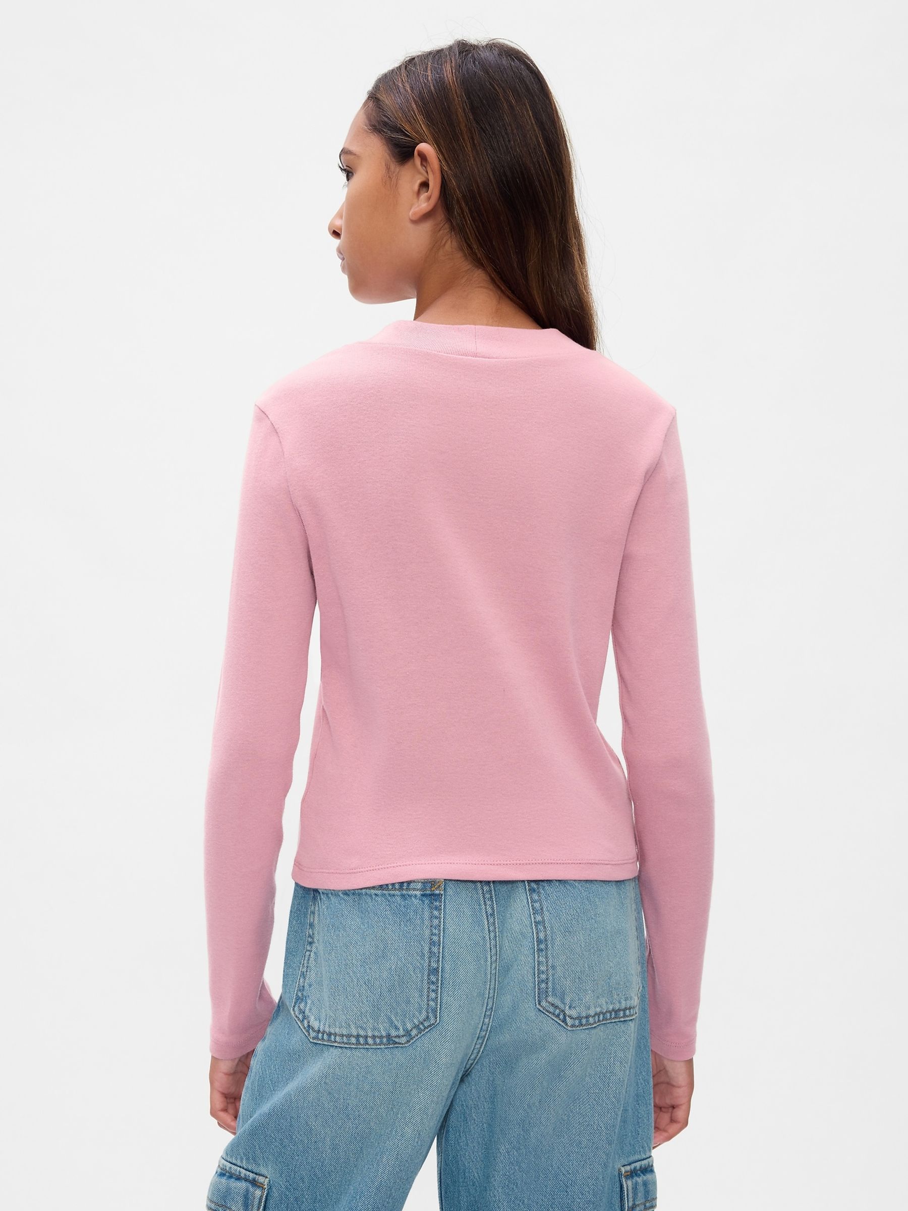 Pink Ribbed Long Sleeve Mock Neck T-Shirt - Image 2 of 4