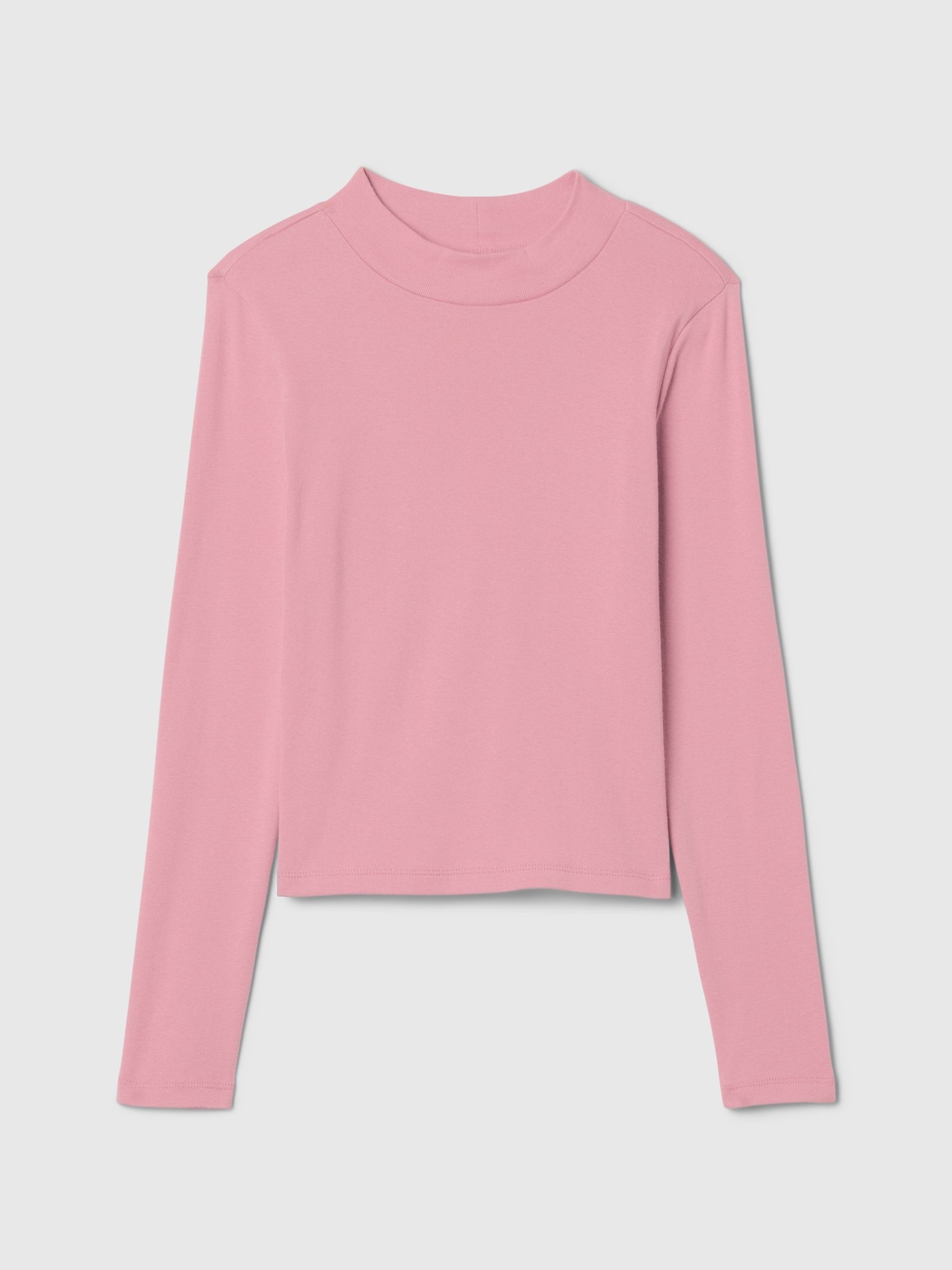 Pink Ribbed Long Sleeve Mock Neck T-Shirt - Image 3 of 4