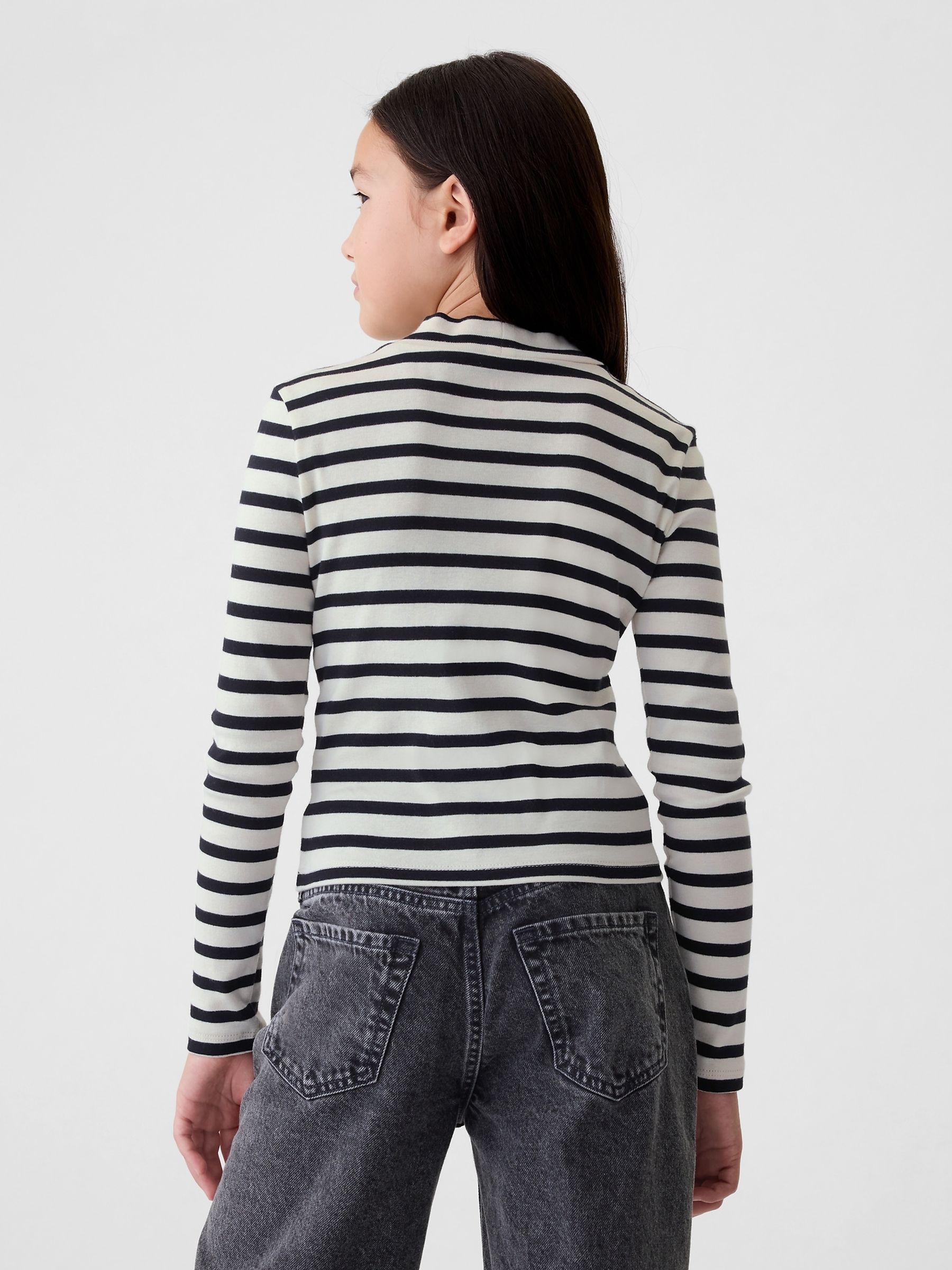 White Ribbed Long Sleeve Mock Neck T-Shirt - Image 2 of 4