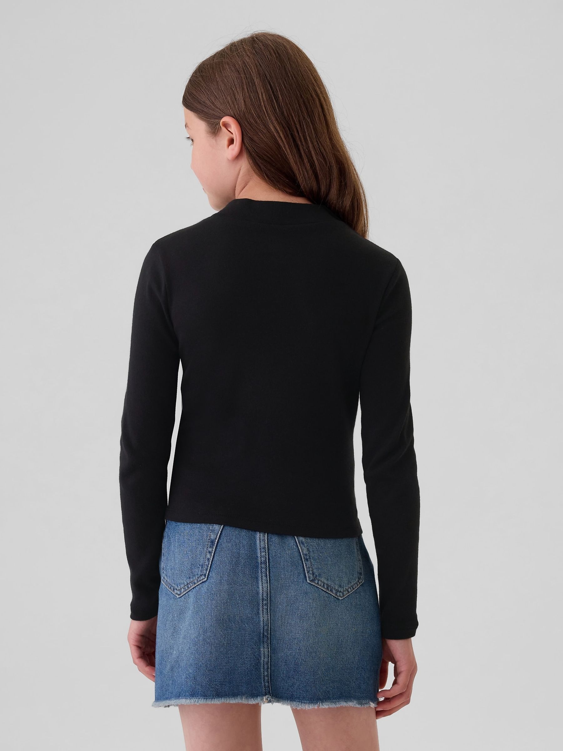 Black Ribbed Long Sleeve Mock Neck T-Shirt - Image 2 of 4