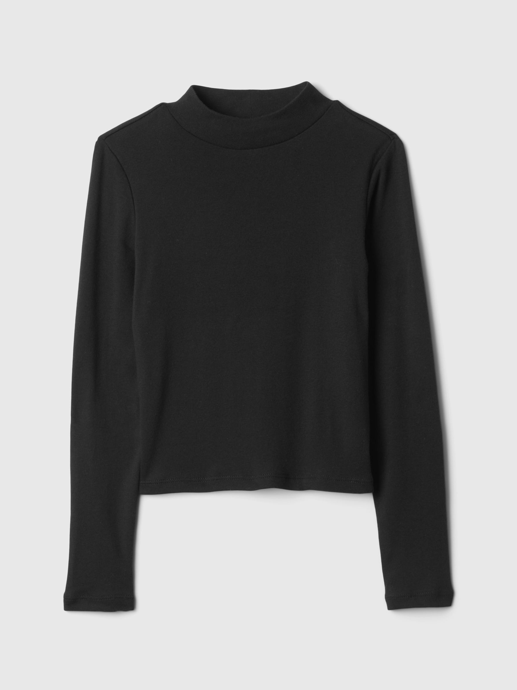 Black Ribbed Long Sleeve Mock Neck T-Shirt - Image 3 of 4