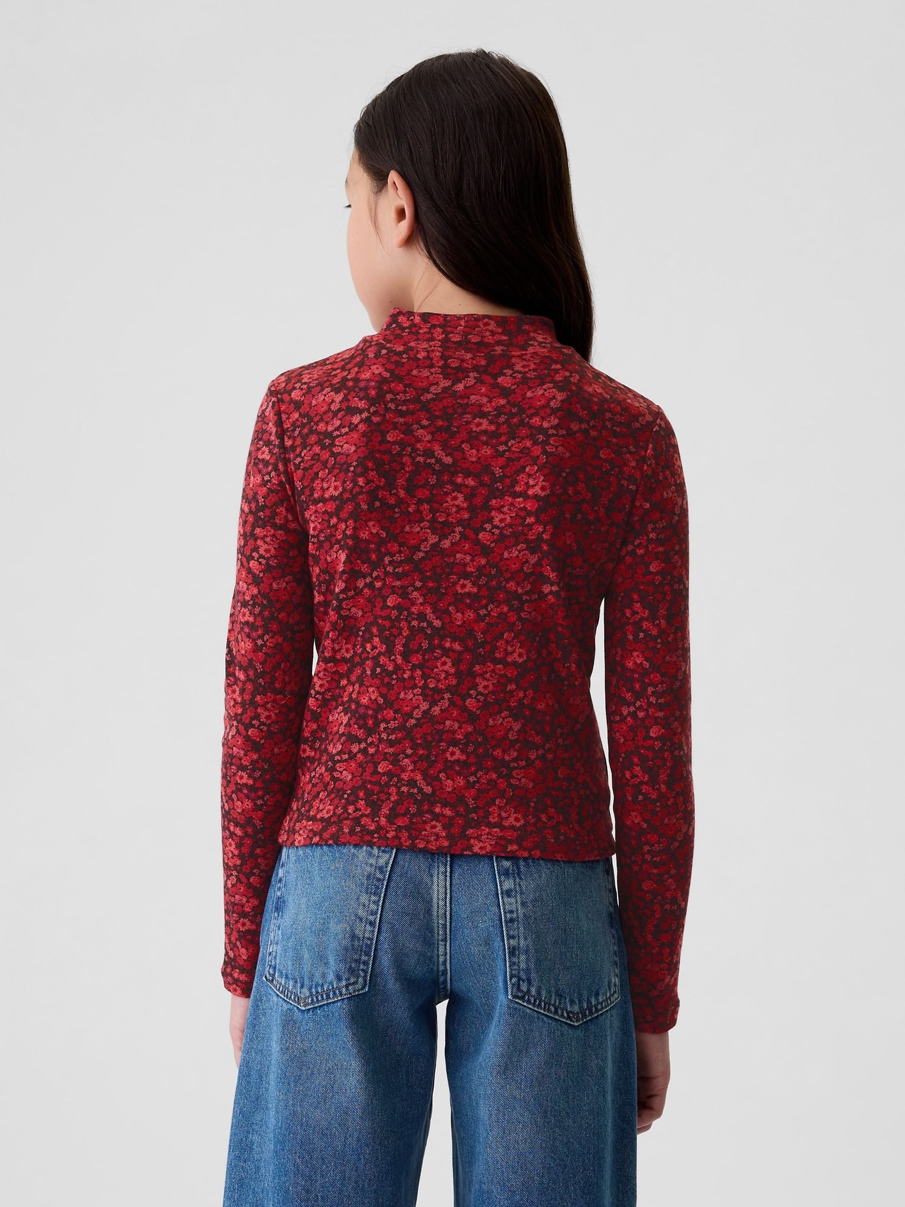 Red Ribbed Long Sleeve Mock Neck T-Shirt - Image 2 of 4
