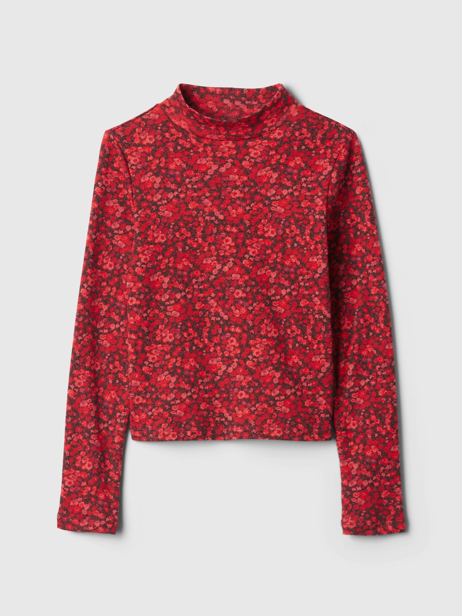 Red Ribbed Long Sleeve Mock Neck T-Shirt - Image 3 of 4