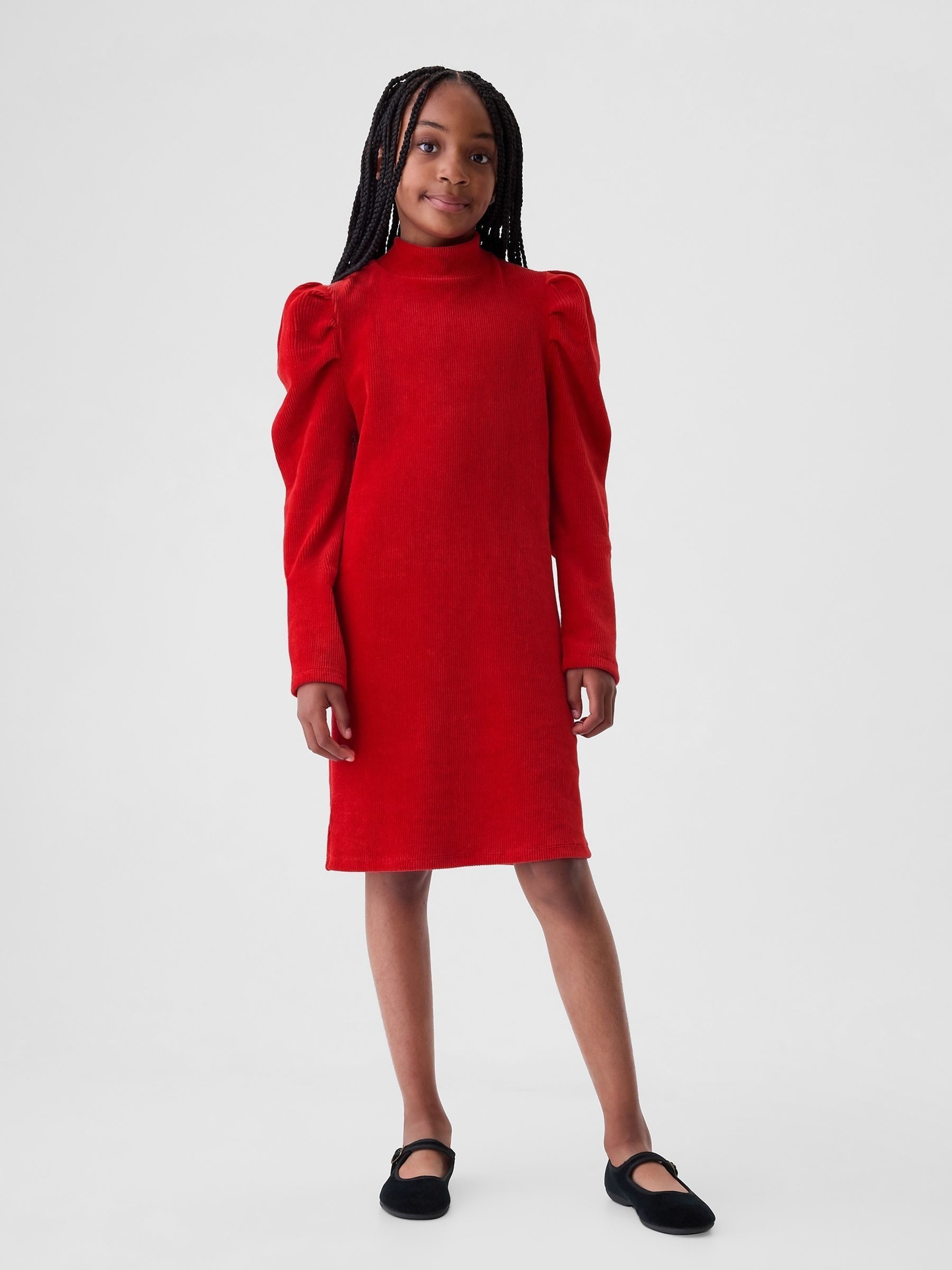 Red Puff Sleeve Corduroy Dress (4-13yrs) - Image 1 of 4