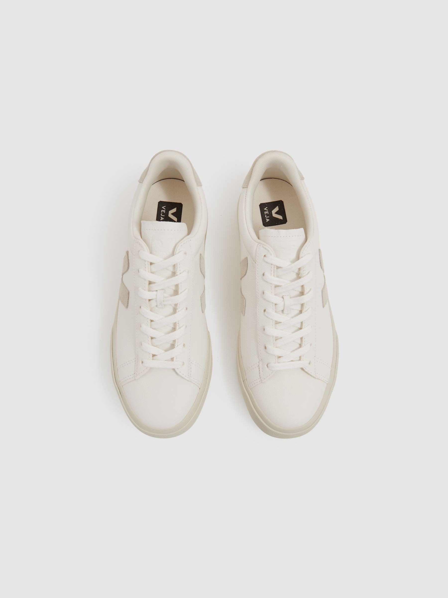 Veja Leather Suede Logo Trainers in White/Natural - Image 2 of 4