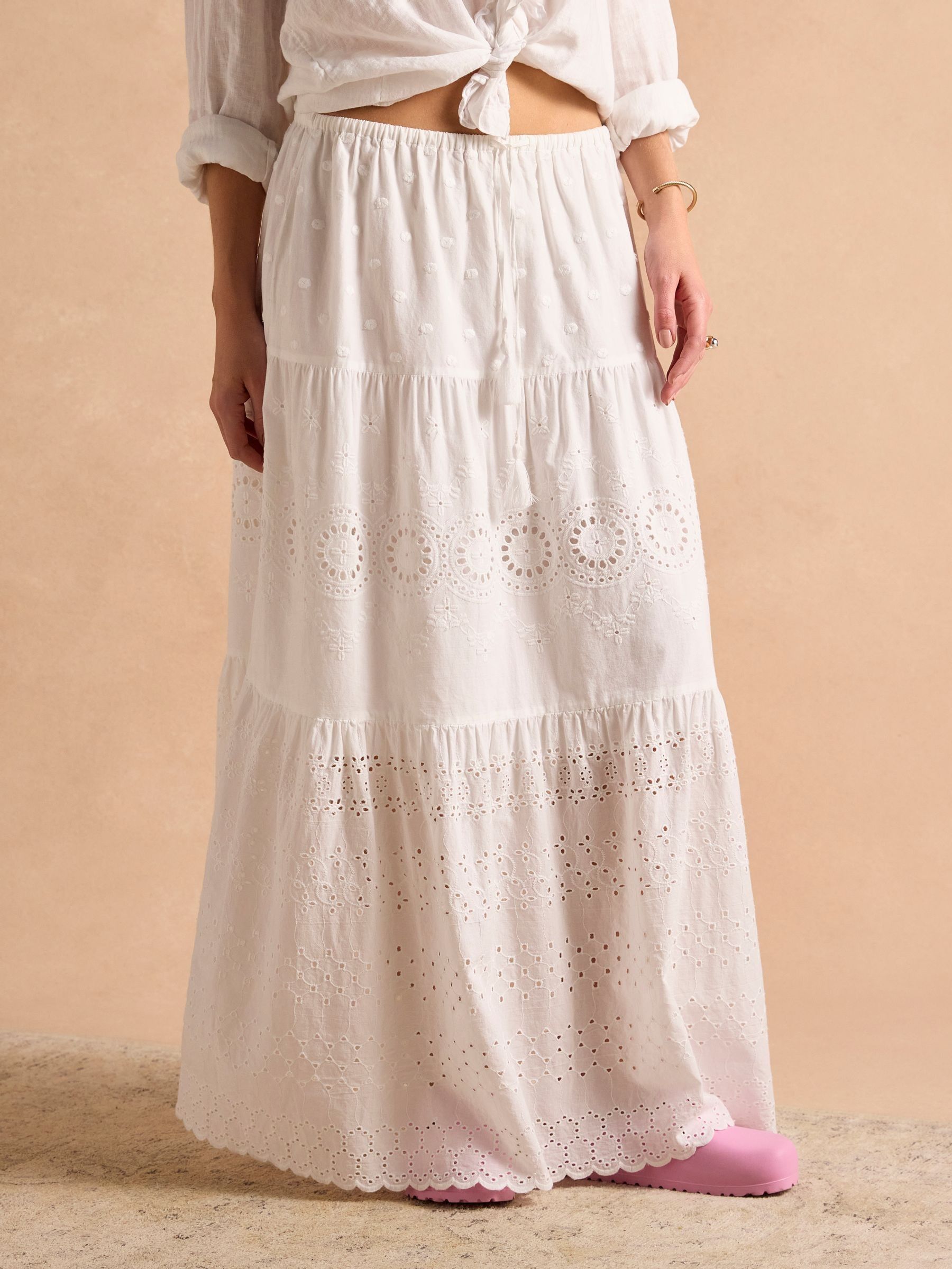 White Broderie Tiered Maxi Skirt - Image 1 of 9