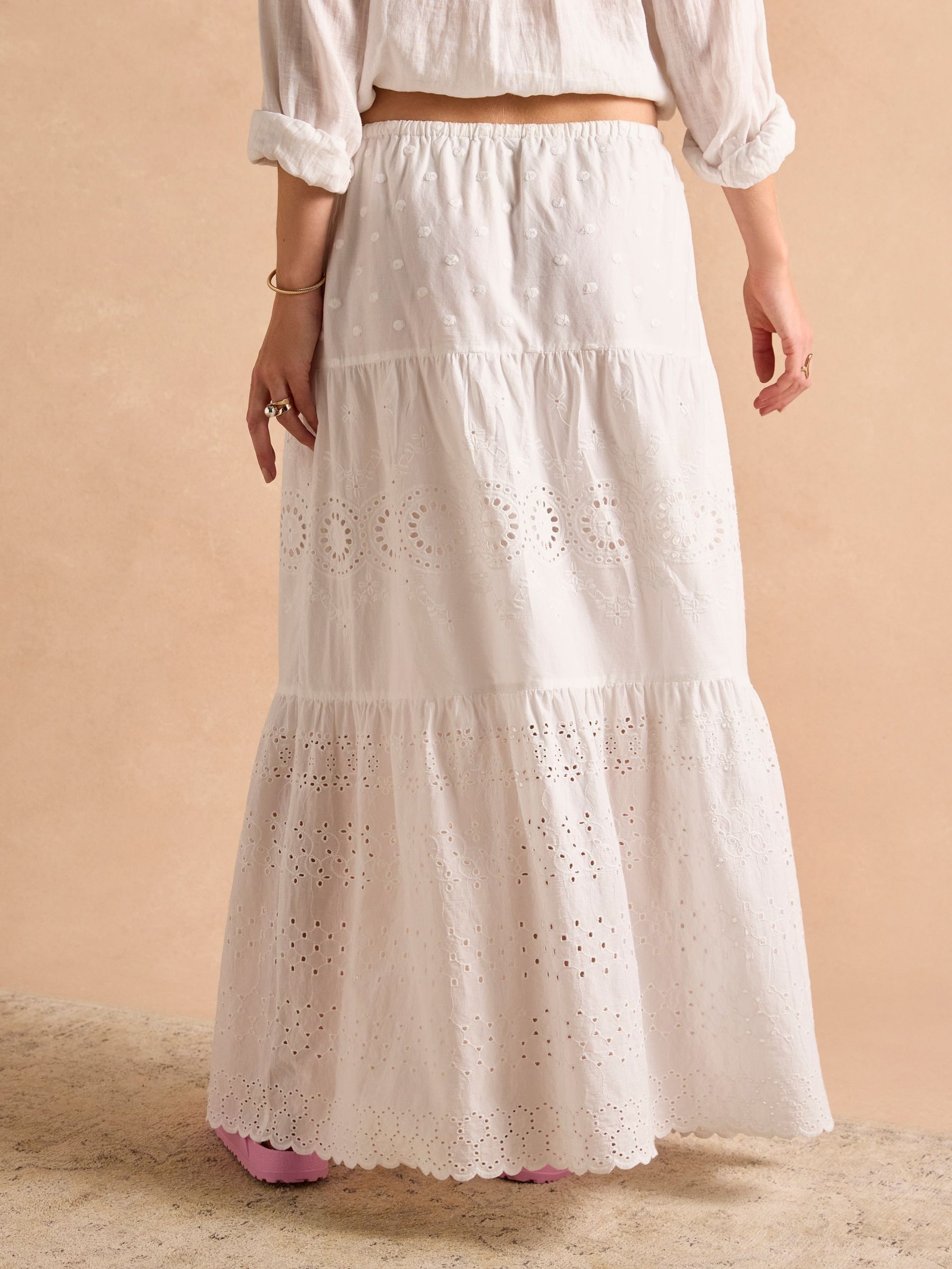 White Broderie Tiered Maxi Skirt - Image 2 of 9