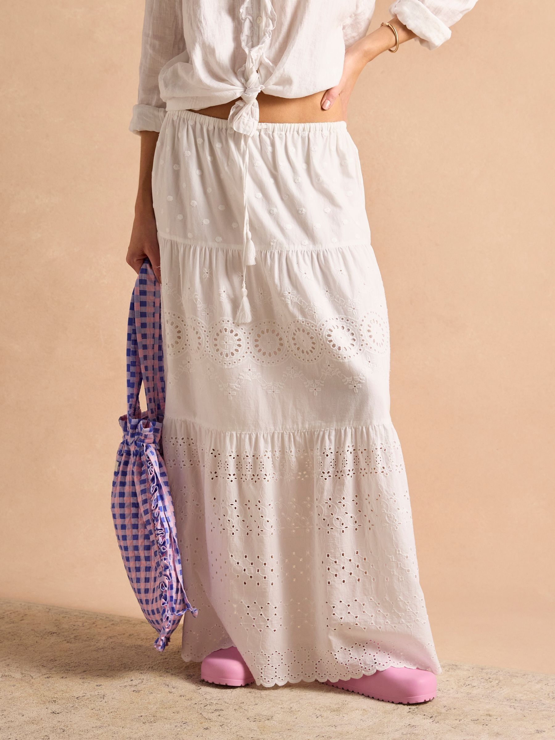 White Broderie Tiered Maxi Skirt - Image 4 of 9