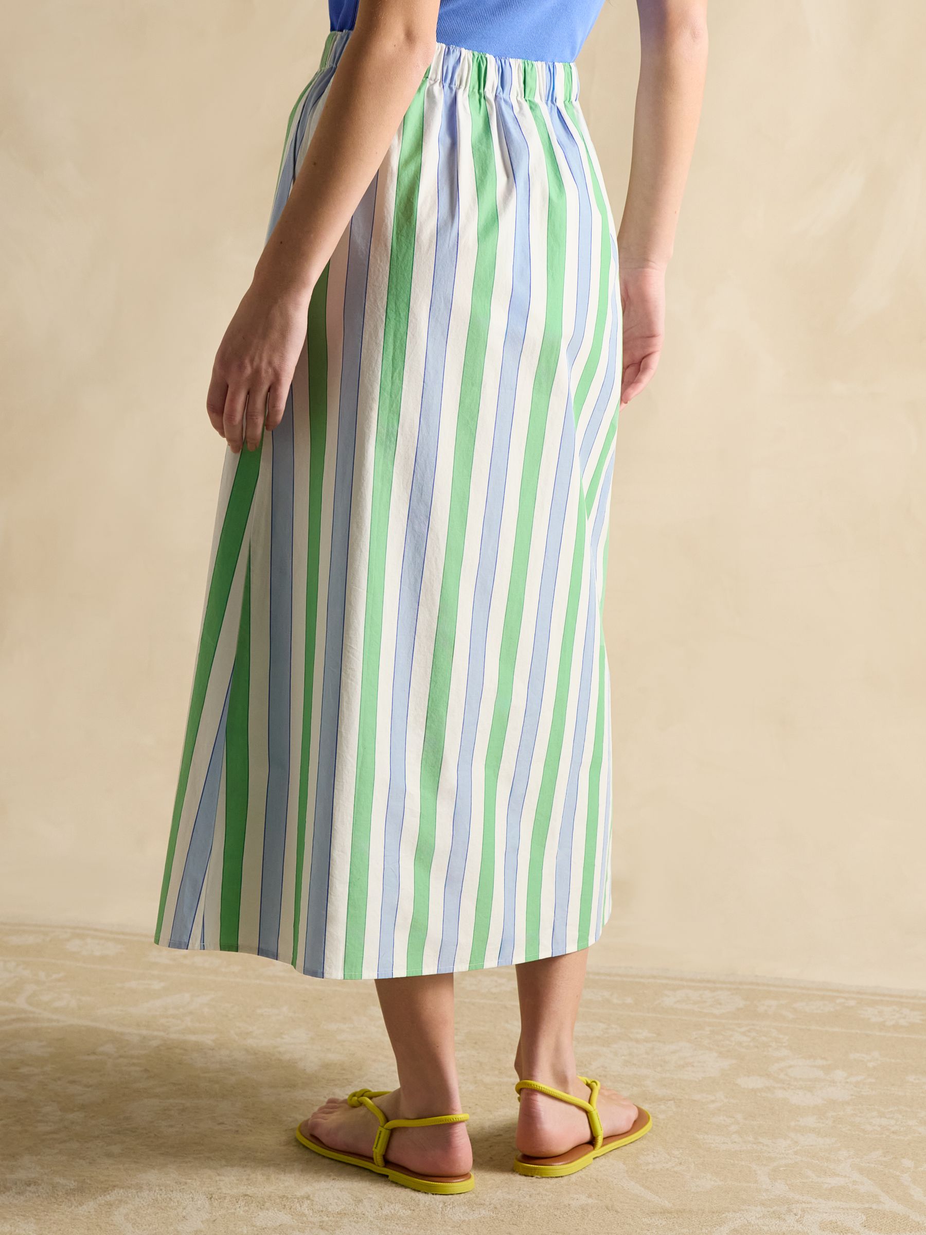Blue/Green Stripe Cotton Poplin Midi Skirt - Image 3 of 8