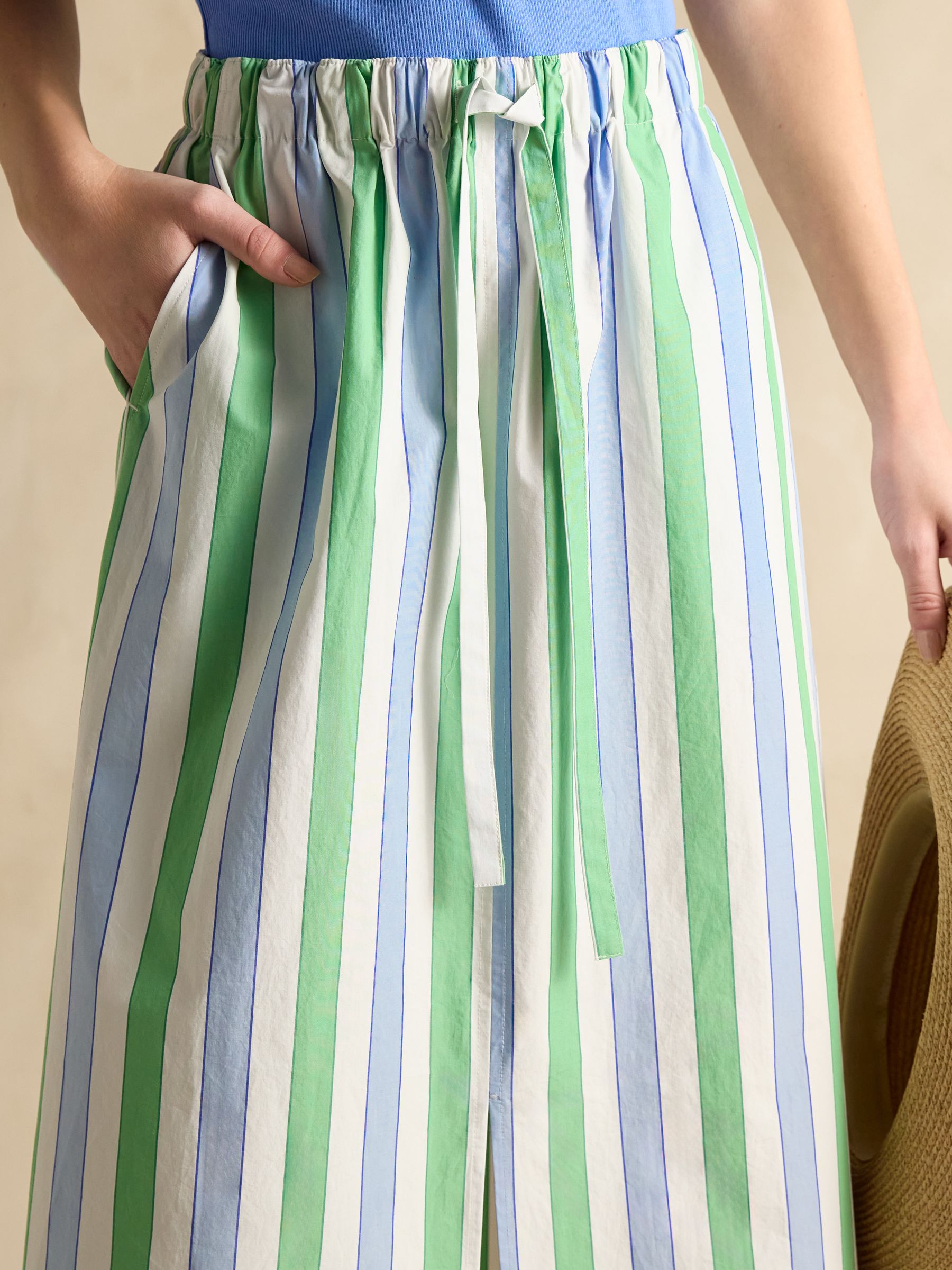 Blue/Green Stripe Cotton Poplin Midi Skirt - Image 5 of 8