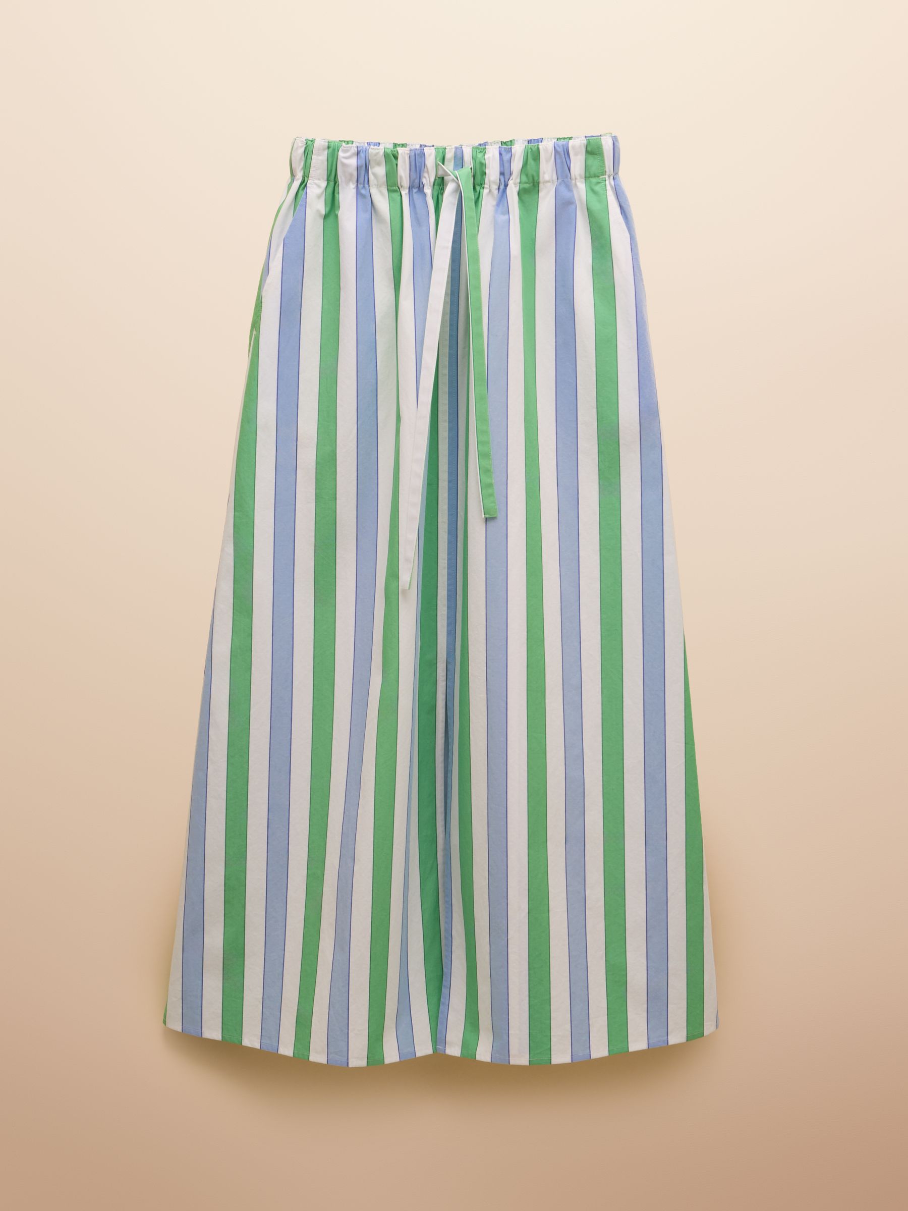 Blue/Green Stripe Cotton Poplin Midi Skirt - Image 8 of 8