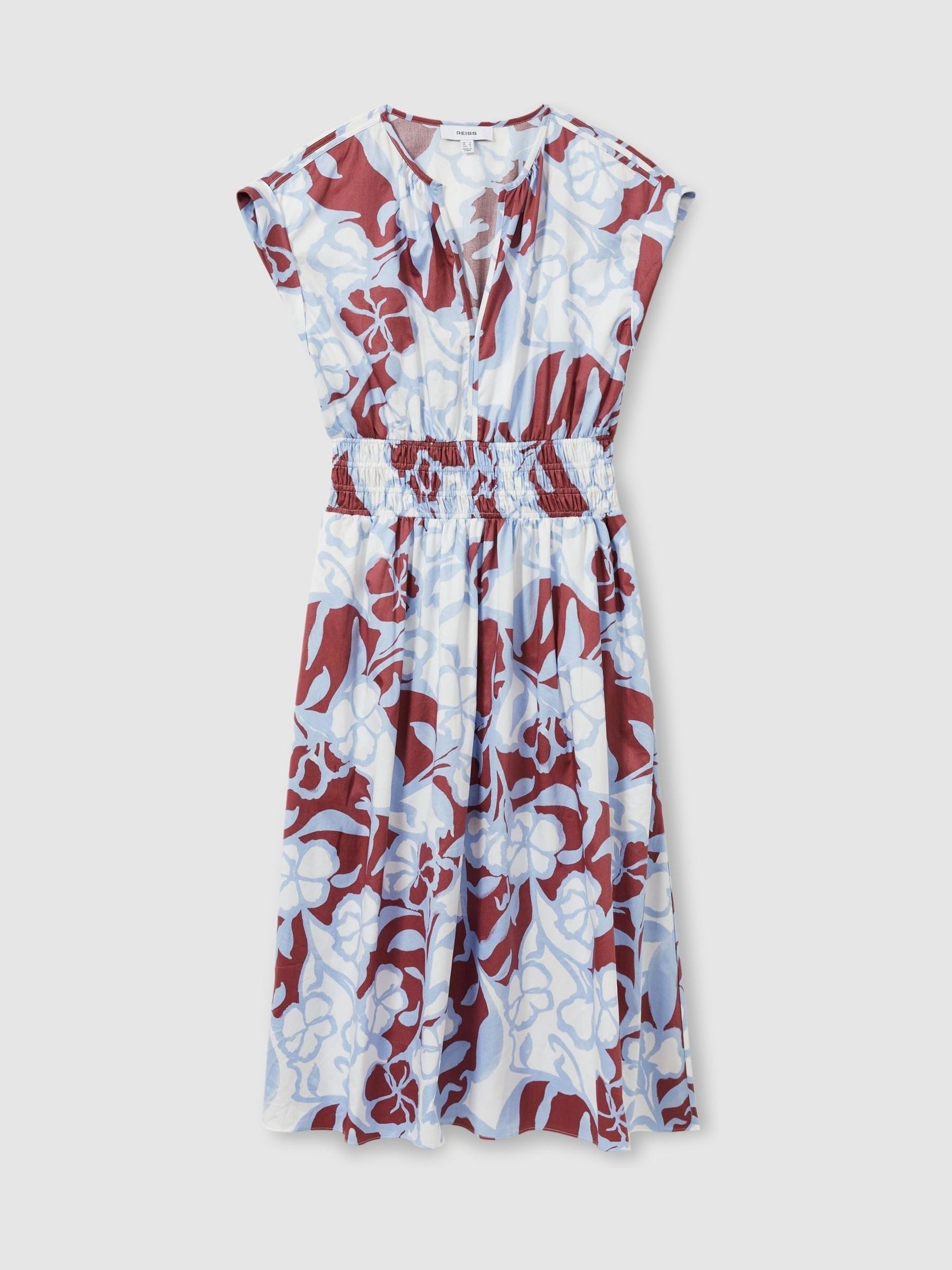 100% Cotton Poplin Floral-Print Midi Dress in Blue - Image 2 of 6