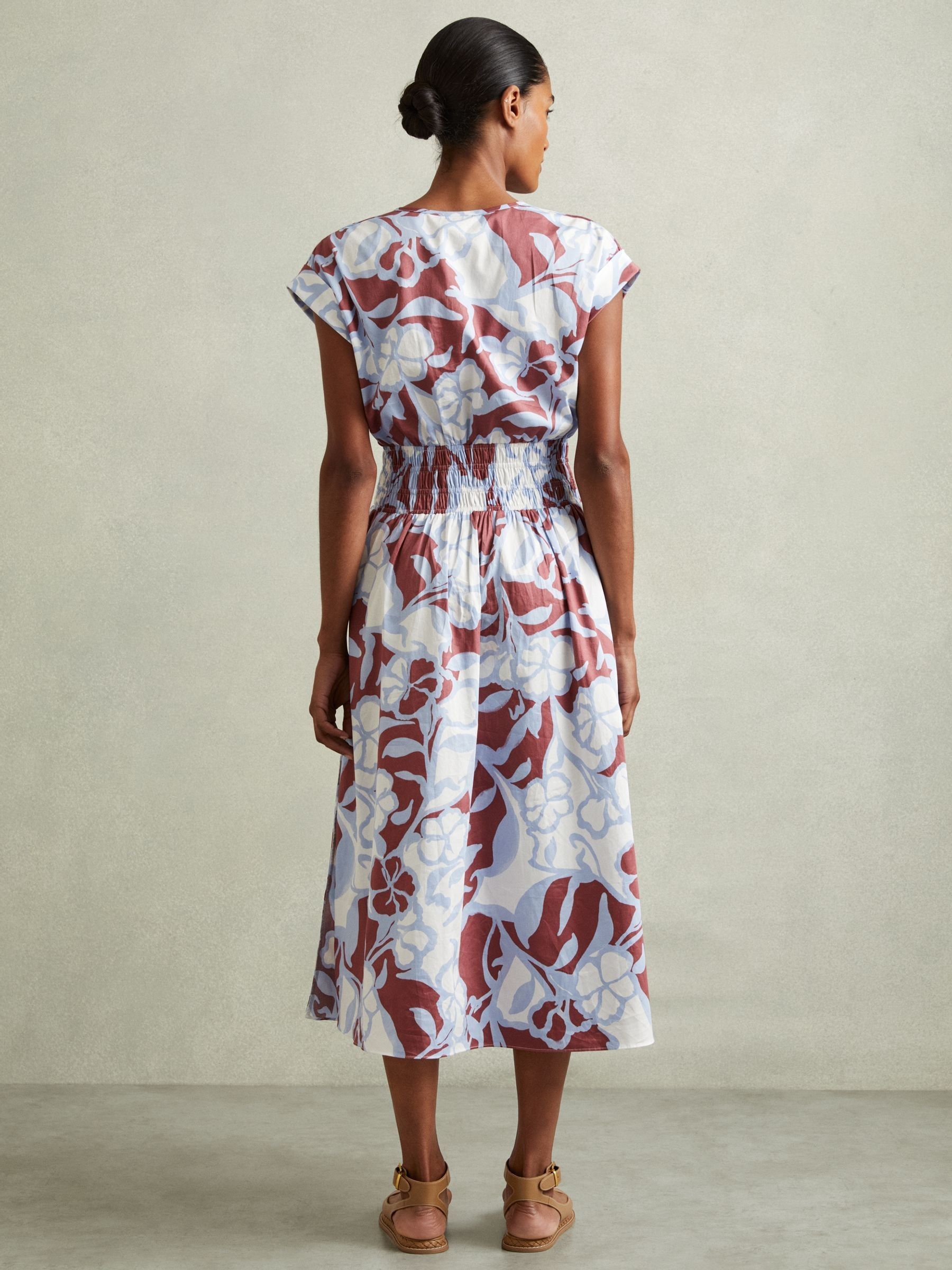 100% Cotton Poplin Floral-Print Midi Dress in Blue - Image 5 of 6