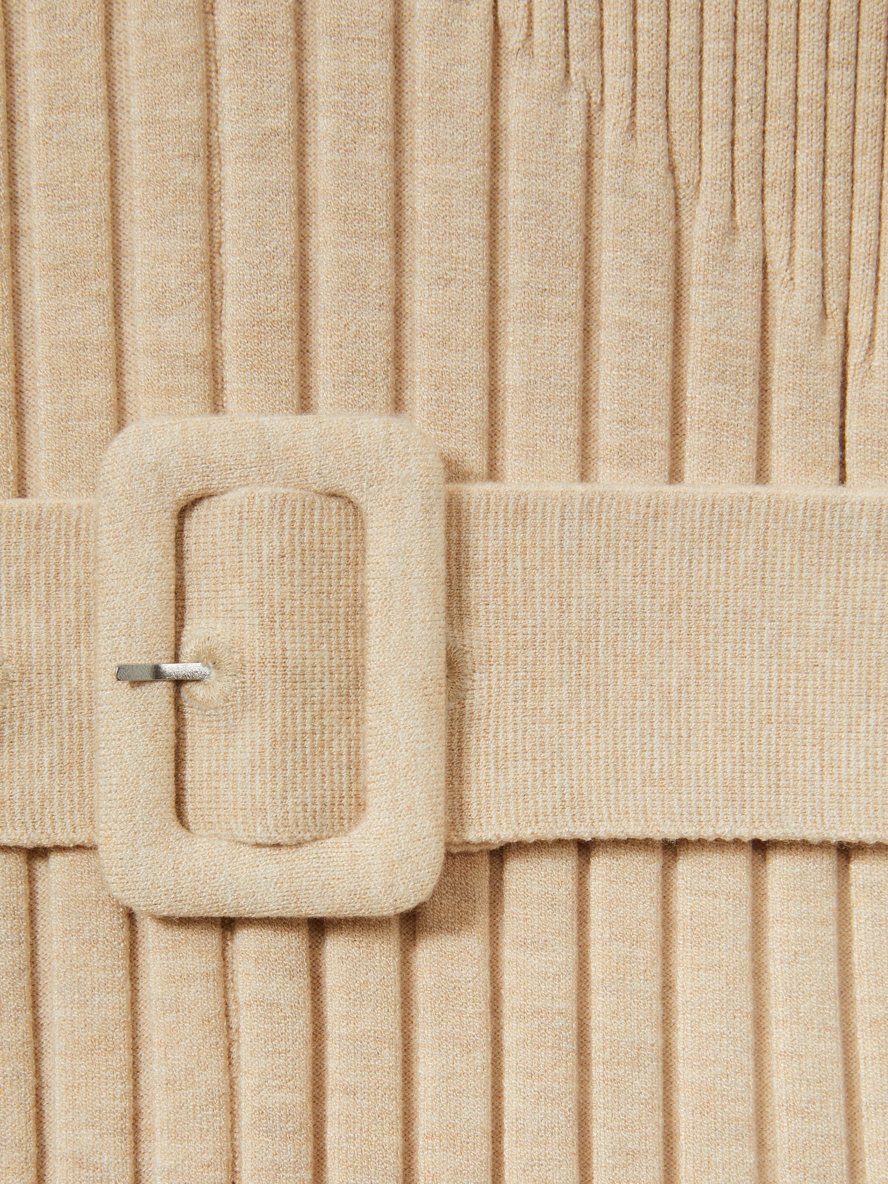 Ribbed Roll Neck Belted Midi Dress in Neutral - Image 7 of 7