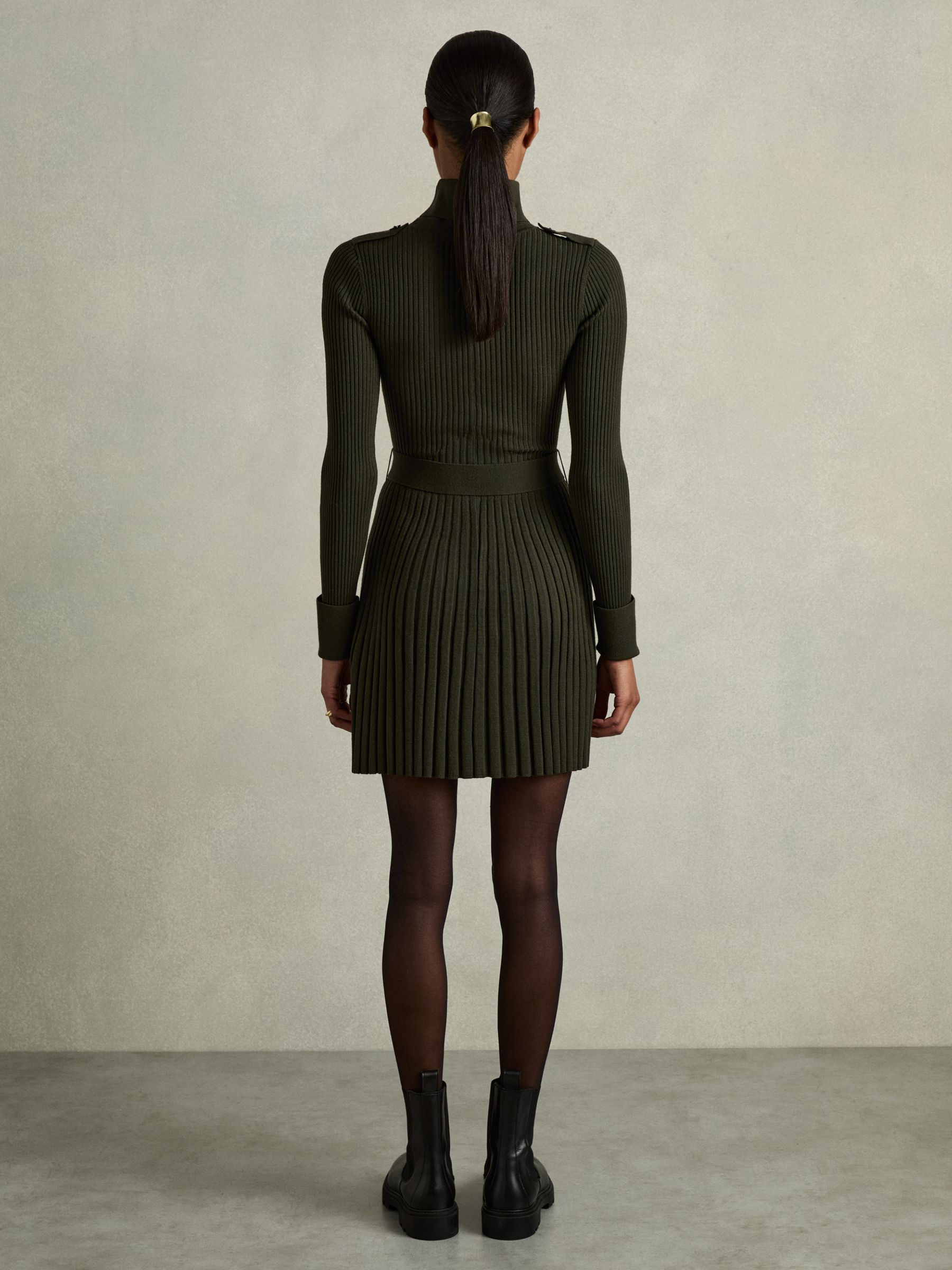 Roll-Neck Ribbed Mini Dress in Khaki - Image 5 of 6