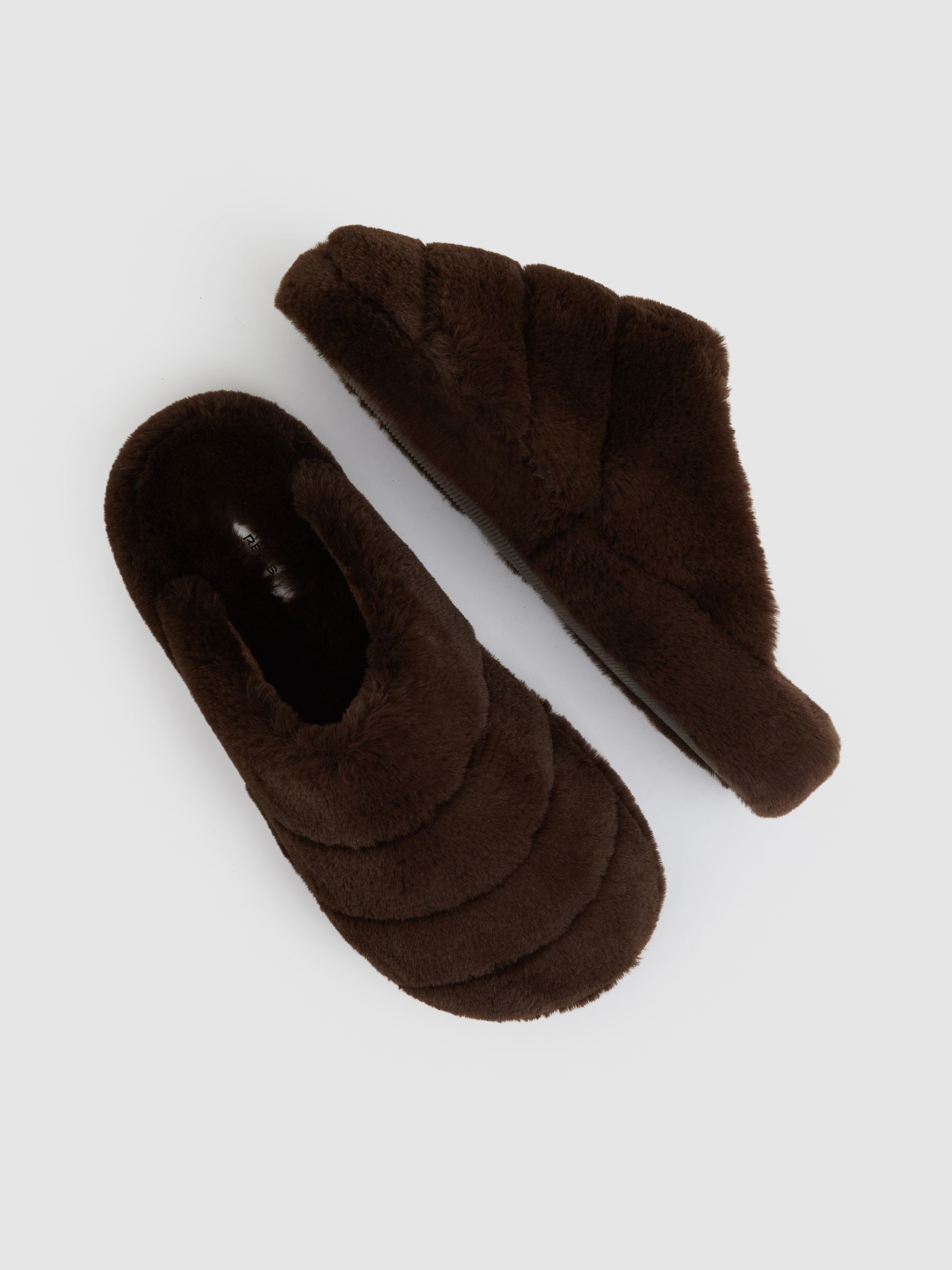 Faux Fur Slippers in Chocolate - Image 3 of 5