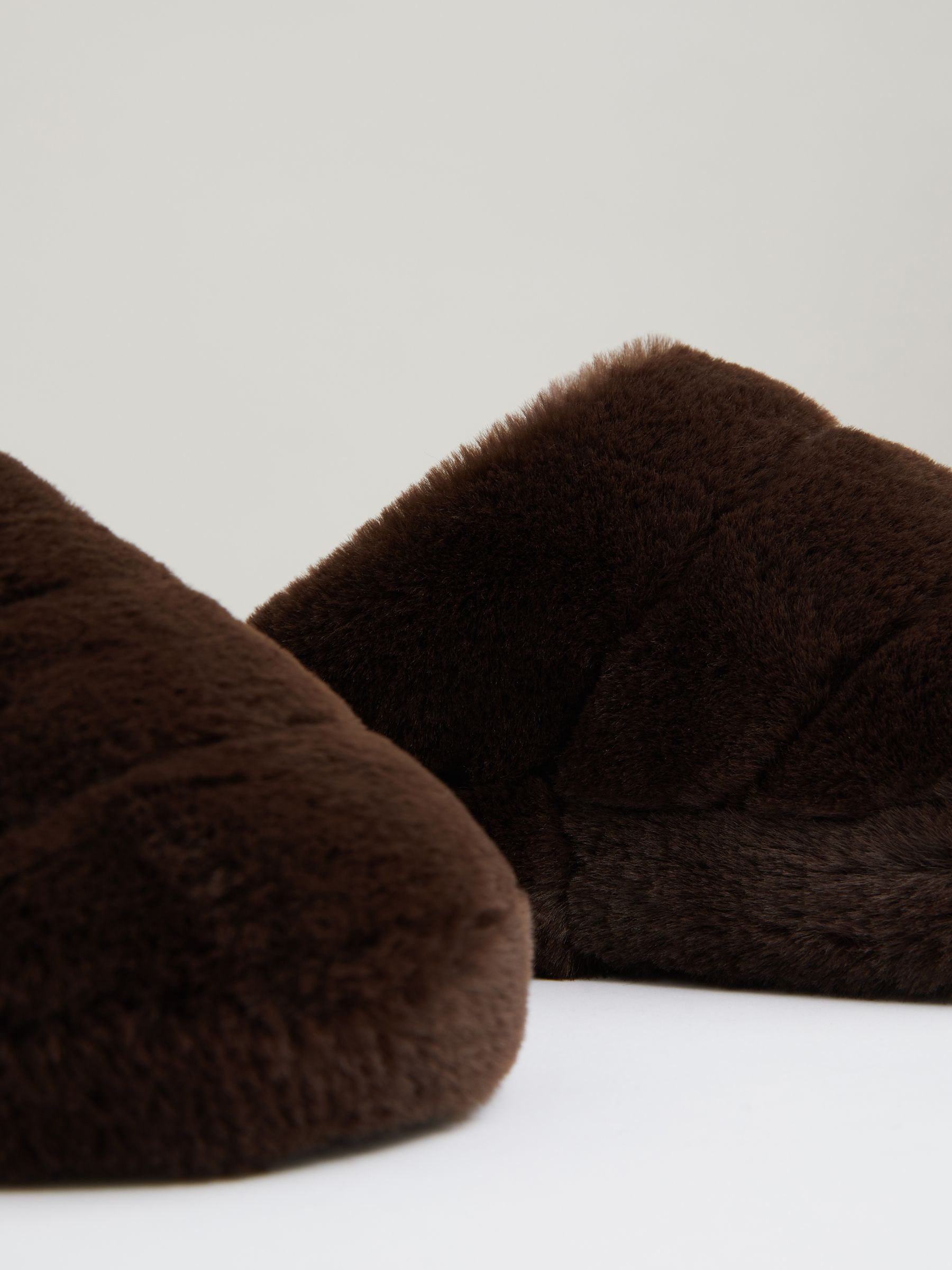 Faux Fur Slippers in Chocolate - Image 4 of 5