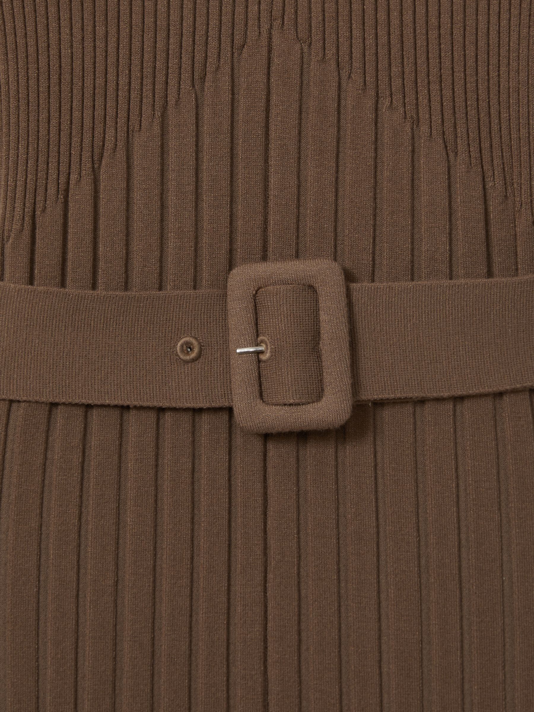 Ribbed Roll Neck Belted Midi Dress in Mocha - Image 6 of 6