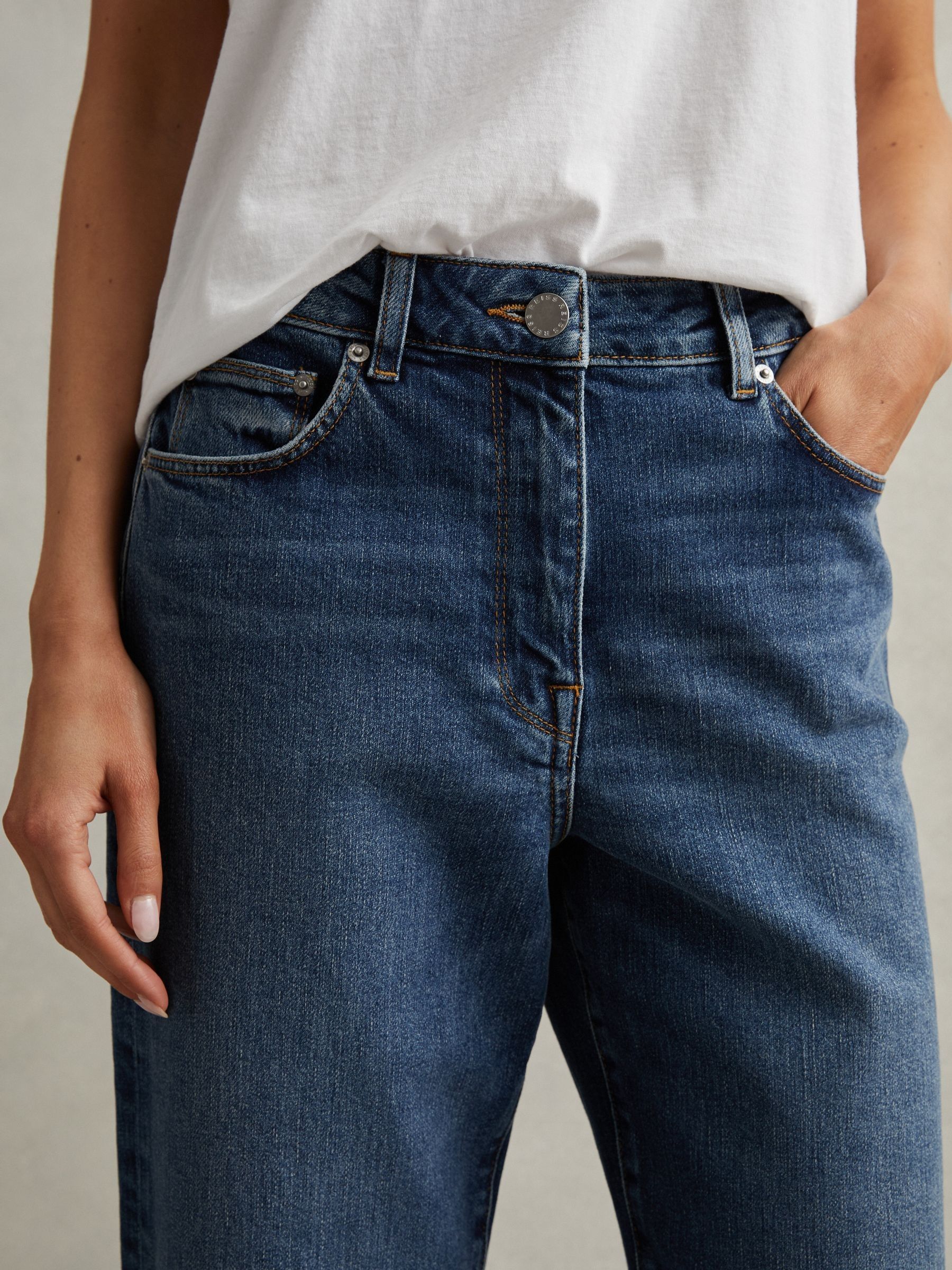 Petite Mid Rise Straight Leg Jeans in Mid Blue - image 2