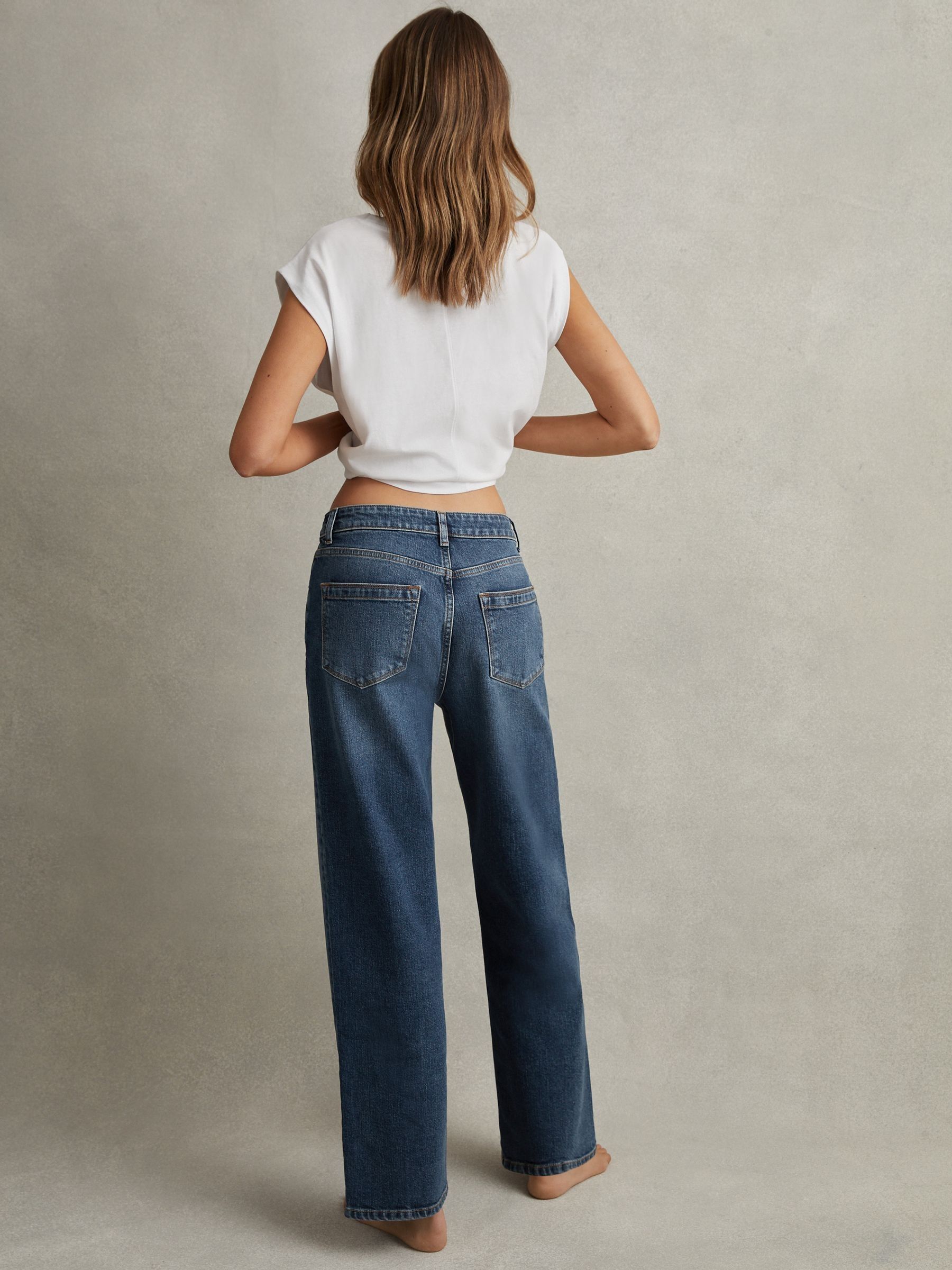 Petite Mid Rise Straight Leg Jeans in Mid Blue - Image 4 of 6