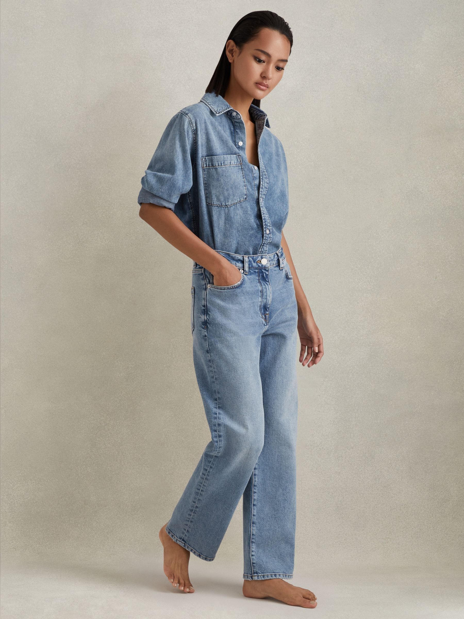 Petite Mid Rise Straight Leg Jeans in Light Blue - Image 3 of 7
