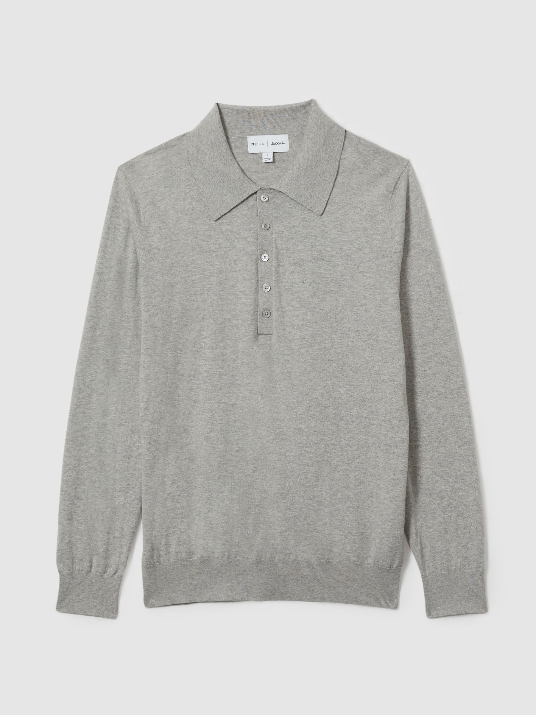 Reiss | Les 100 Ciels Cotton and Cashmere Polo Shirt in Grey Marl - Image 2 of 7