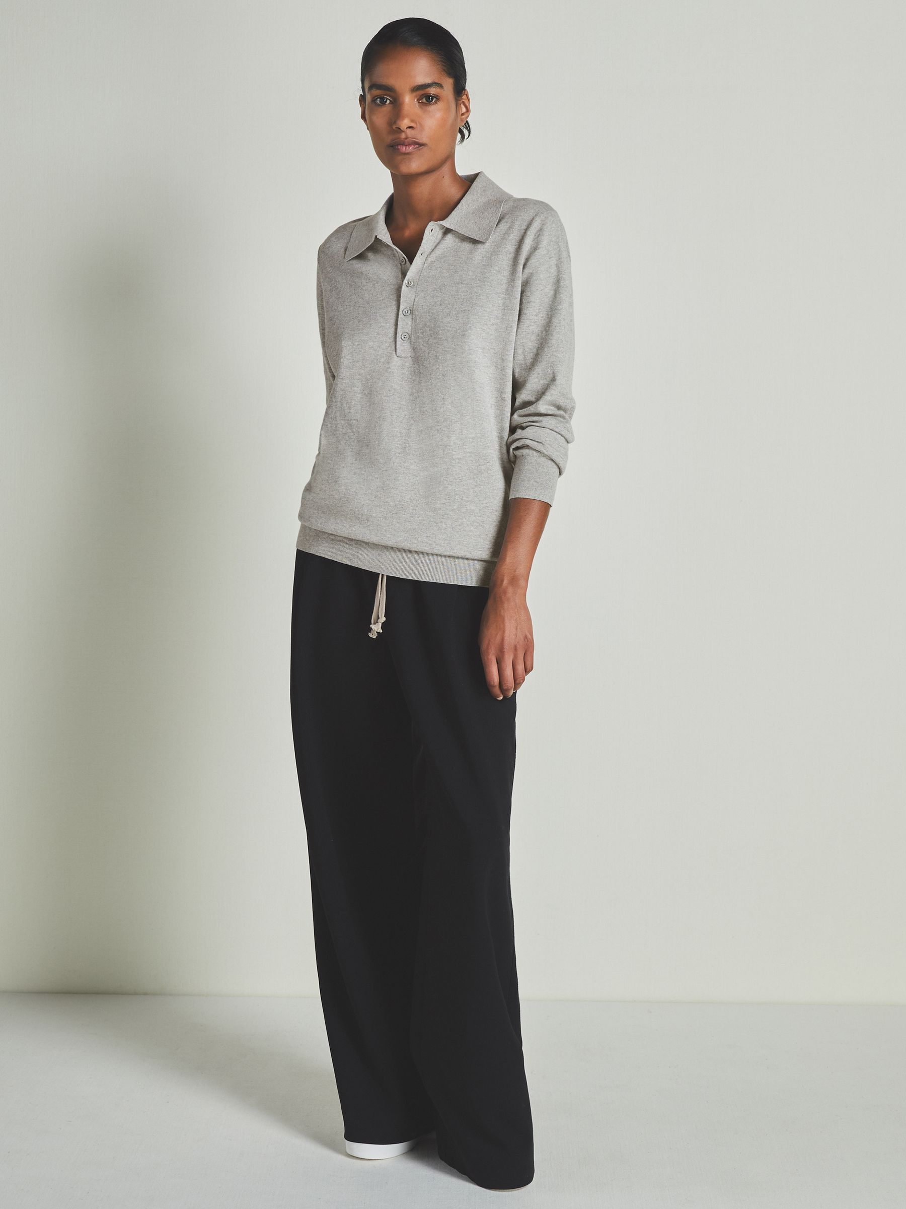 Reiss | Les 100 Ciels Cotton and Cashmere Polo Shirt in Grey Marl - Image 4 of 7