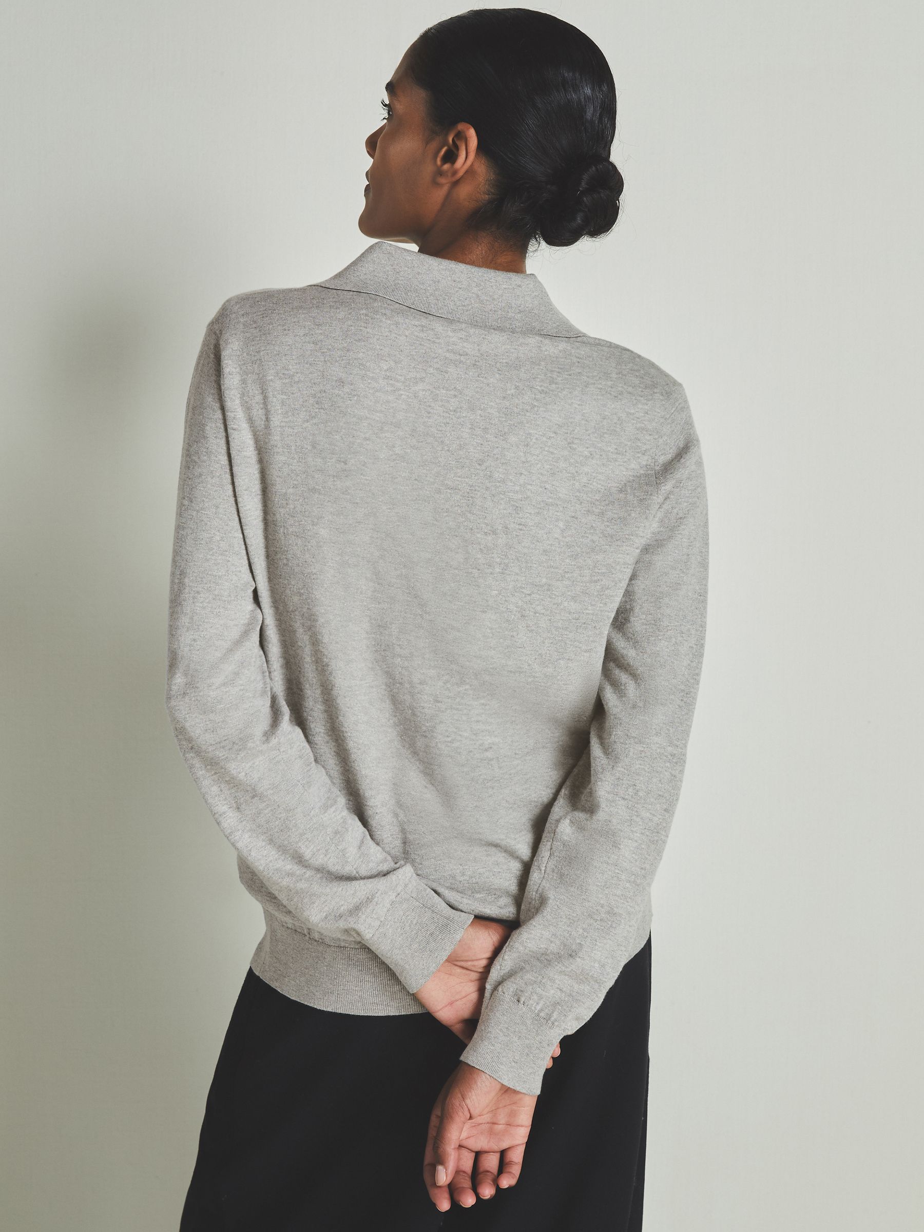 Reiss | Les 100 Ciels Cotton and Cashmere Polo Shirt in Grey Marl - Image 5 of 7