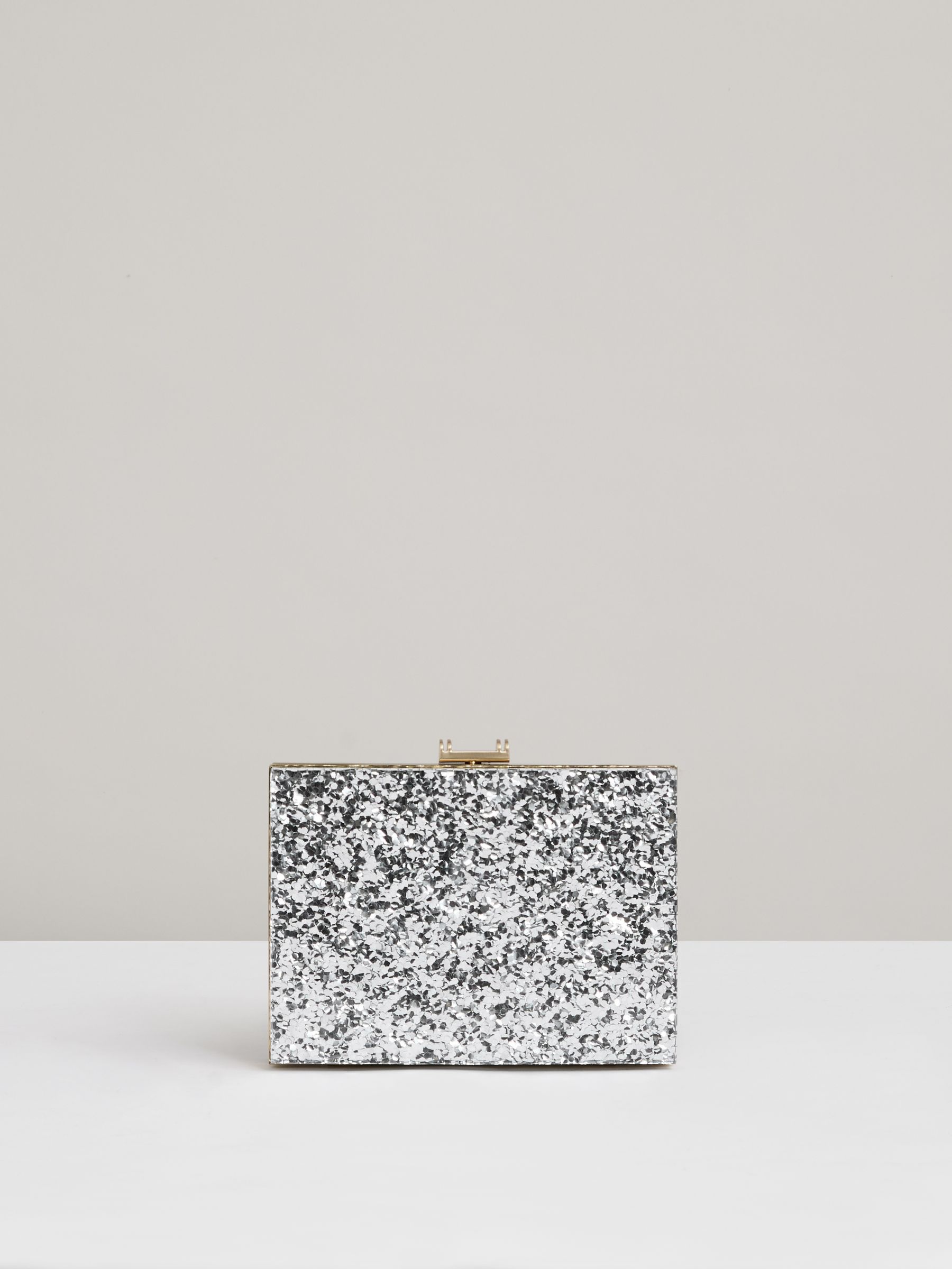 Glitter Box Clutch Bag in Silver - Image 4 of 5