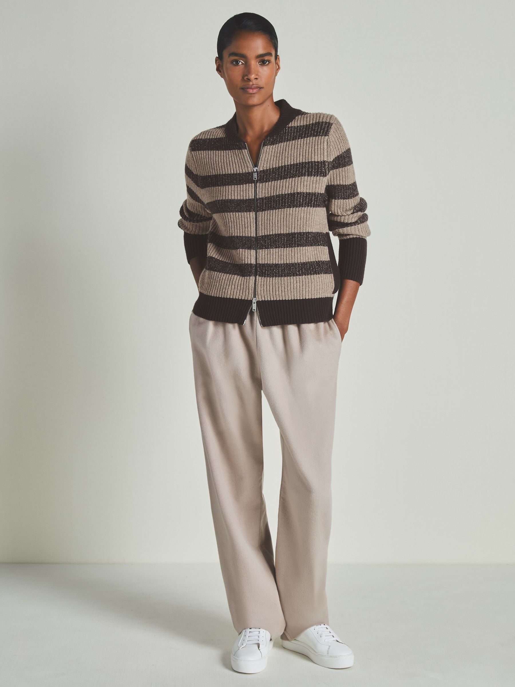 Reiss | Les 100 Ciels Wool and Cashmere Cardigan in Chocolate - Image 2 of 6