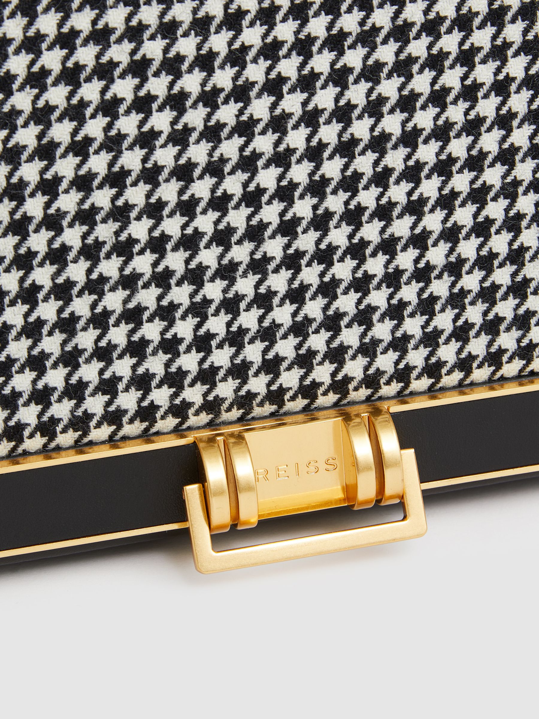 Leather and Dogtooth Wool Bag in Black - Image 3 of 4
