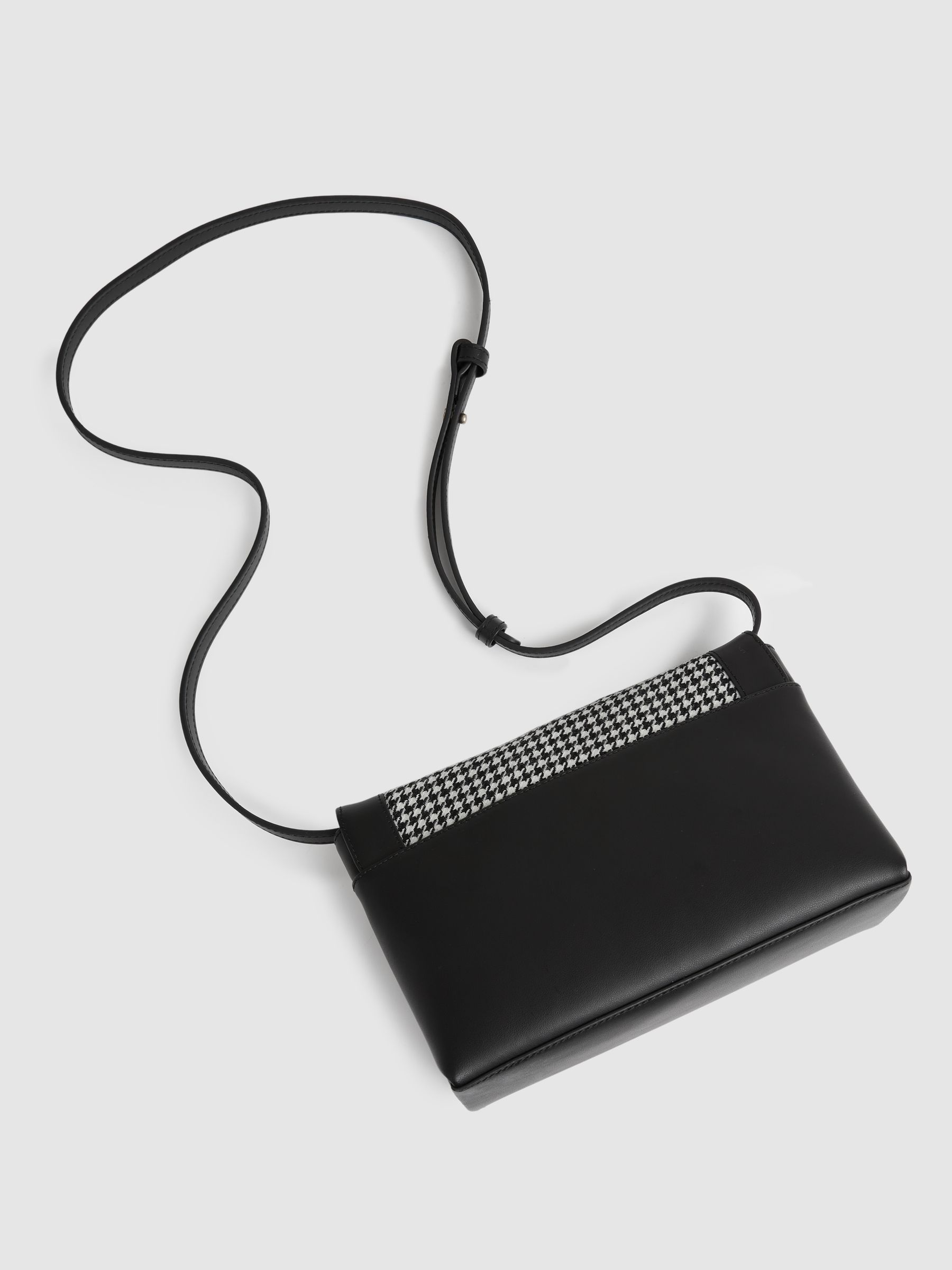 Leather and Dogtooth Wool Bag in Black - Image 4 of 4