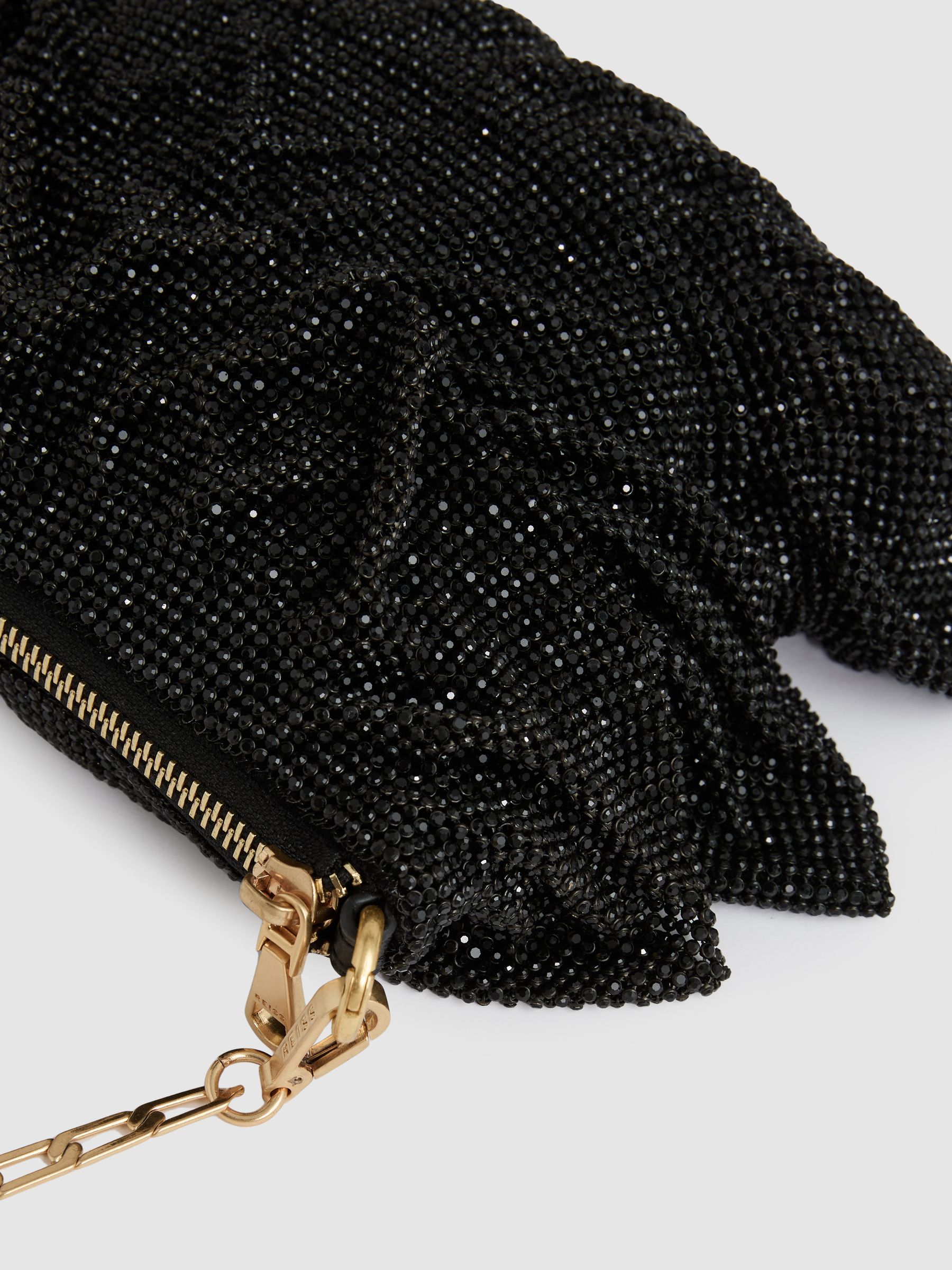 Tiered Crystal Embellished Shoulder Bag in Black - Image 3 of 5
