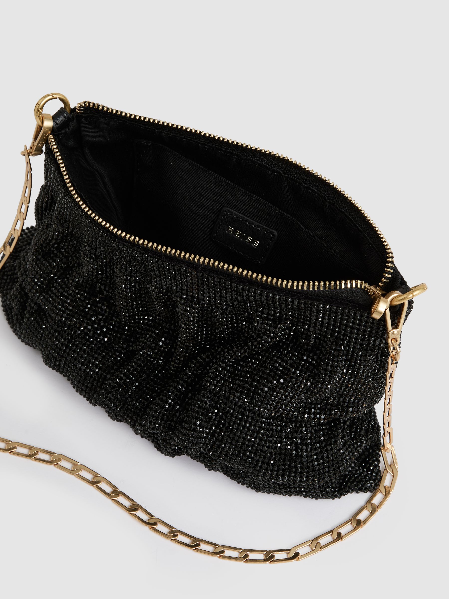 Tiered Crystal Embellished Shoulder Bag in Black - Image 4 of 5