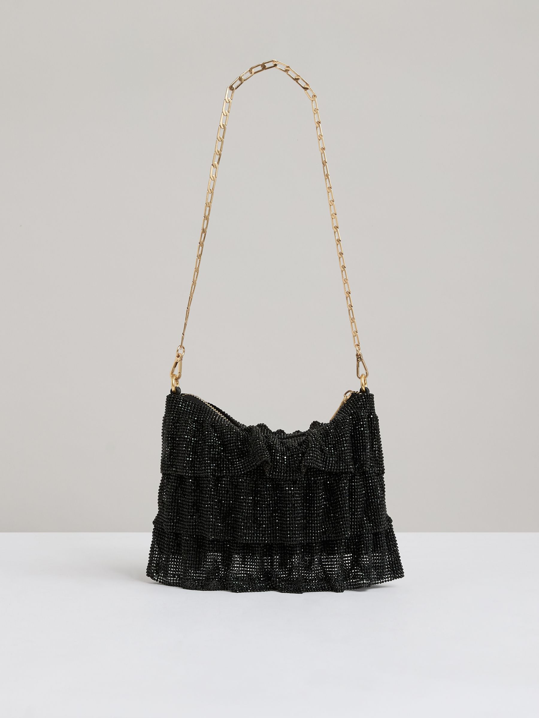 Tiered Crystal Embellished Shoulder Bag in Black - Image 5 of 5
