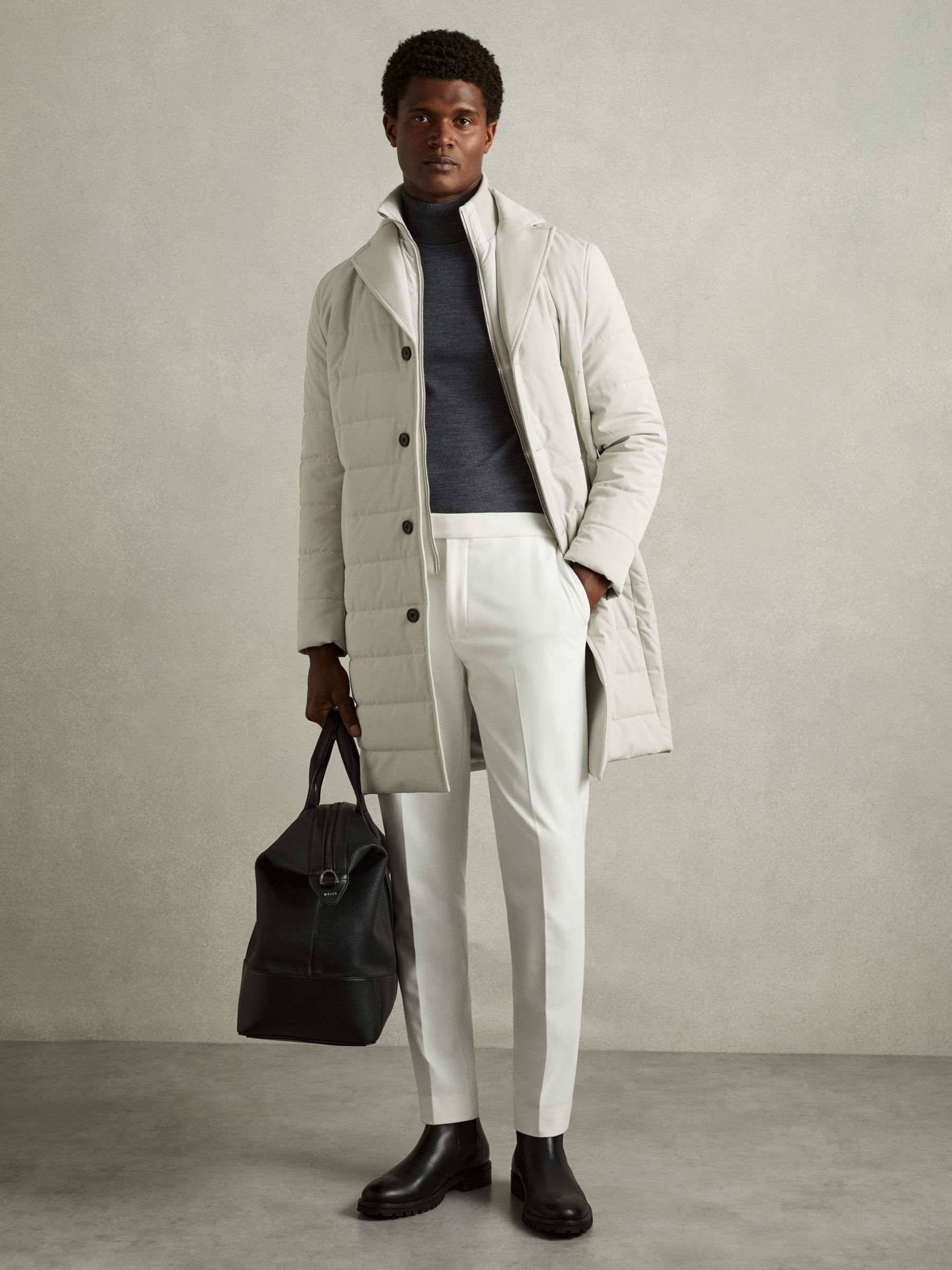 Longline Quilted-Shell Coat with Inner Gilet in Stone - Image 1 of 6