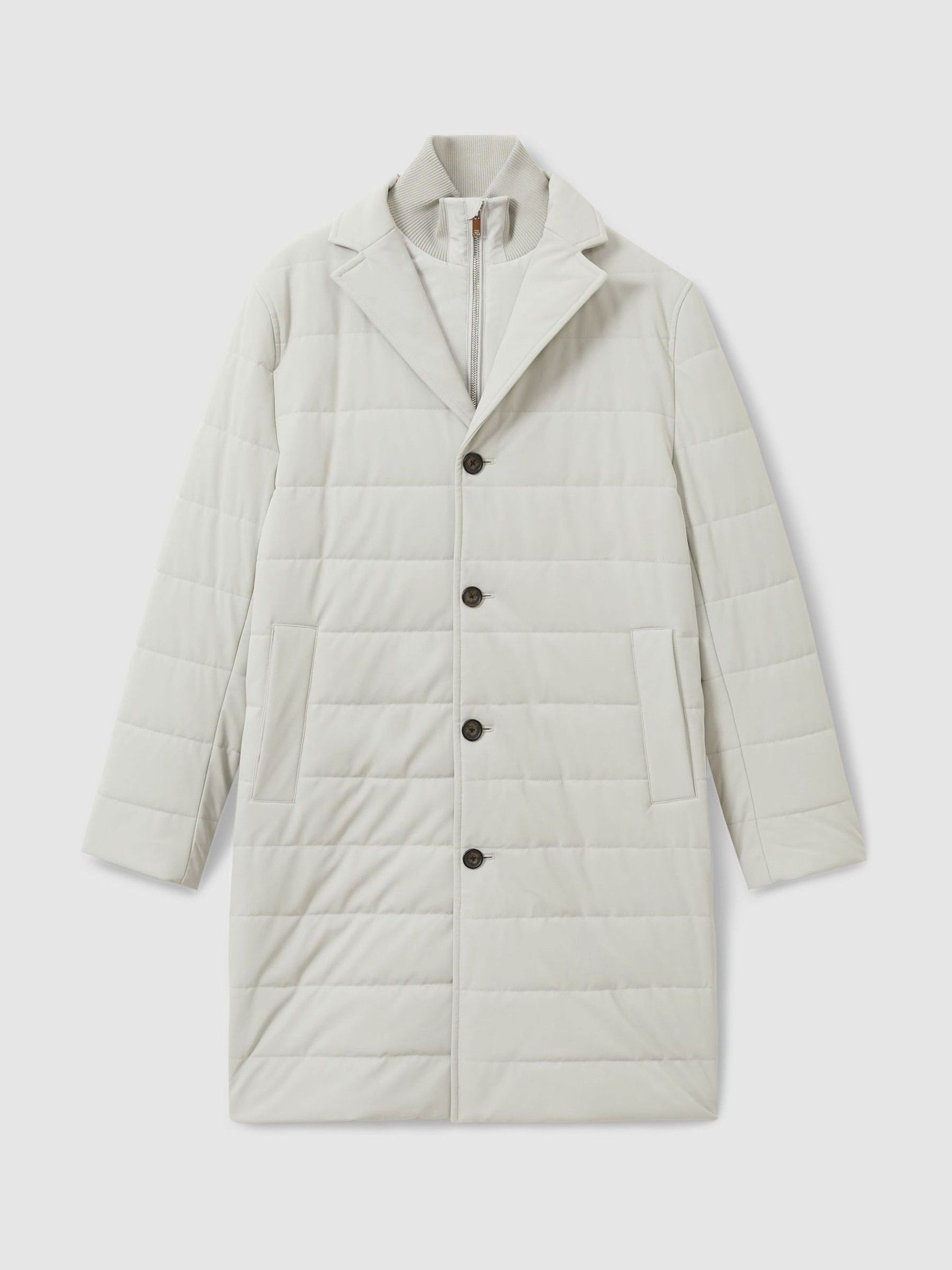 Longline Quilted-Shell Coat with Inner Gilet in Stone - Image 2 of 6