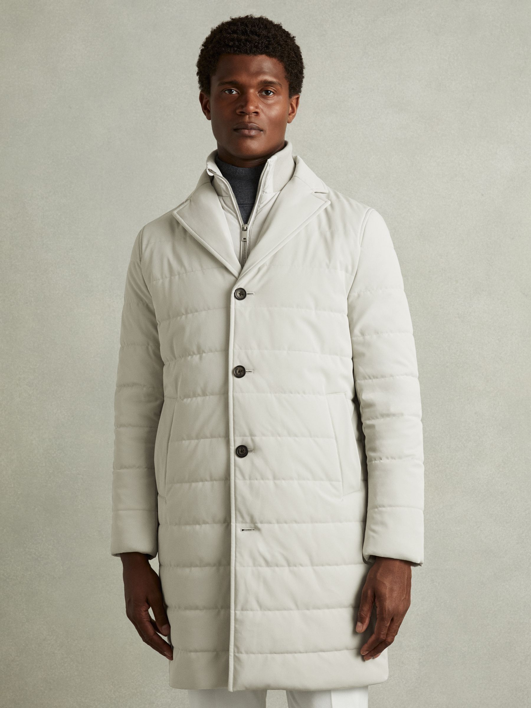 Longline Quilted-Shell Coat with Inner Gilet in Stone - Image 3 of 6