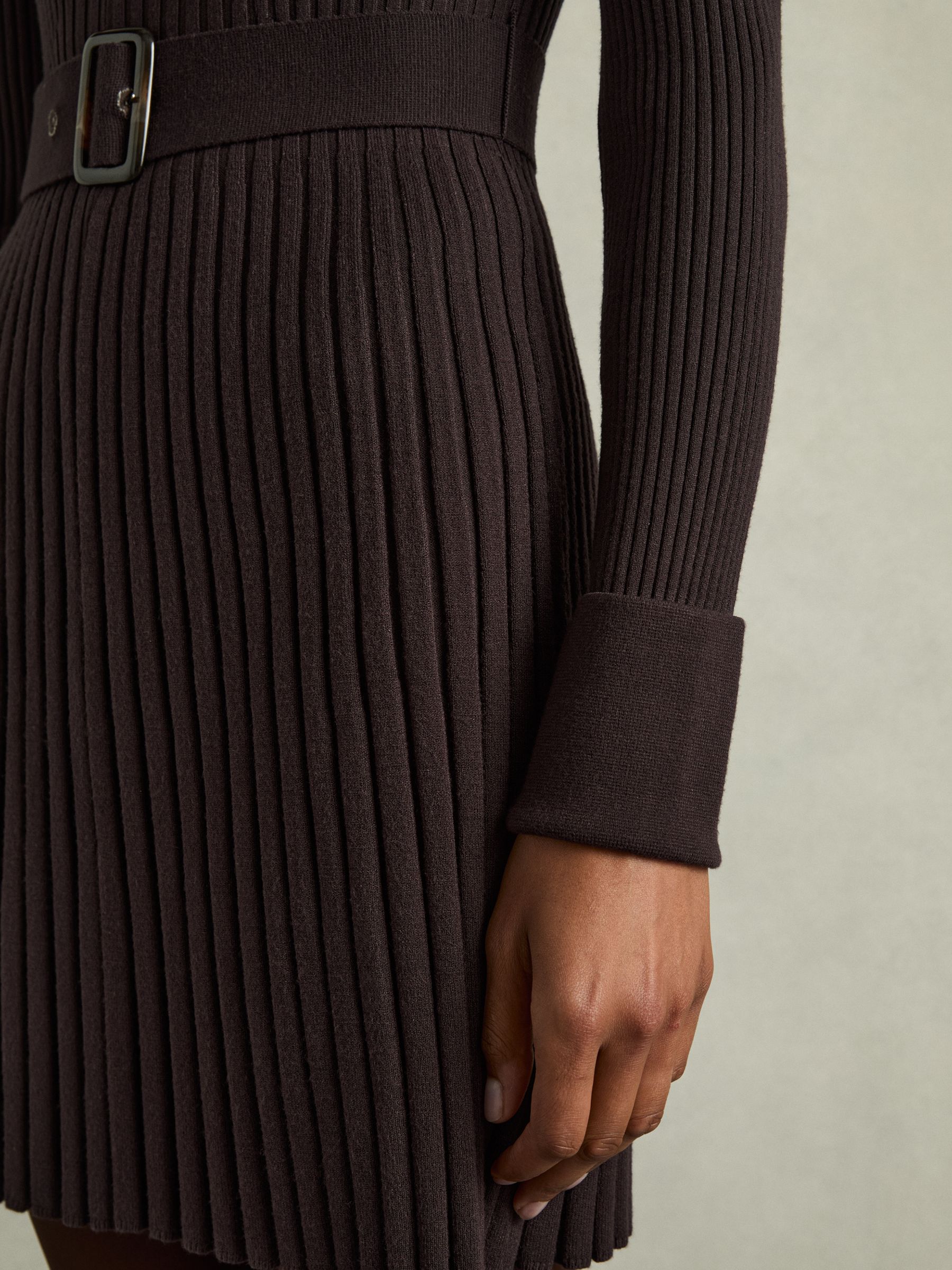 Roll-Neck Ribbed Mini Dress in Brown - Image 5 of 7