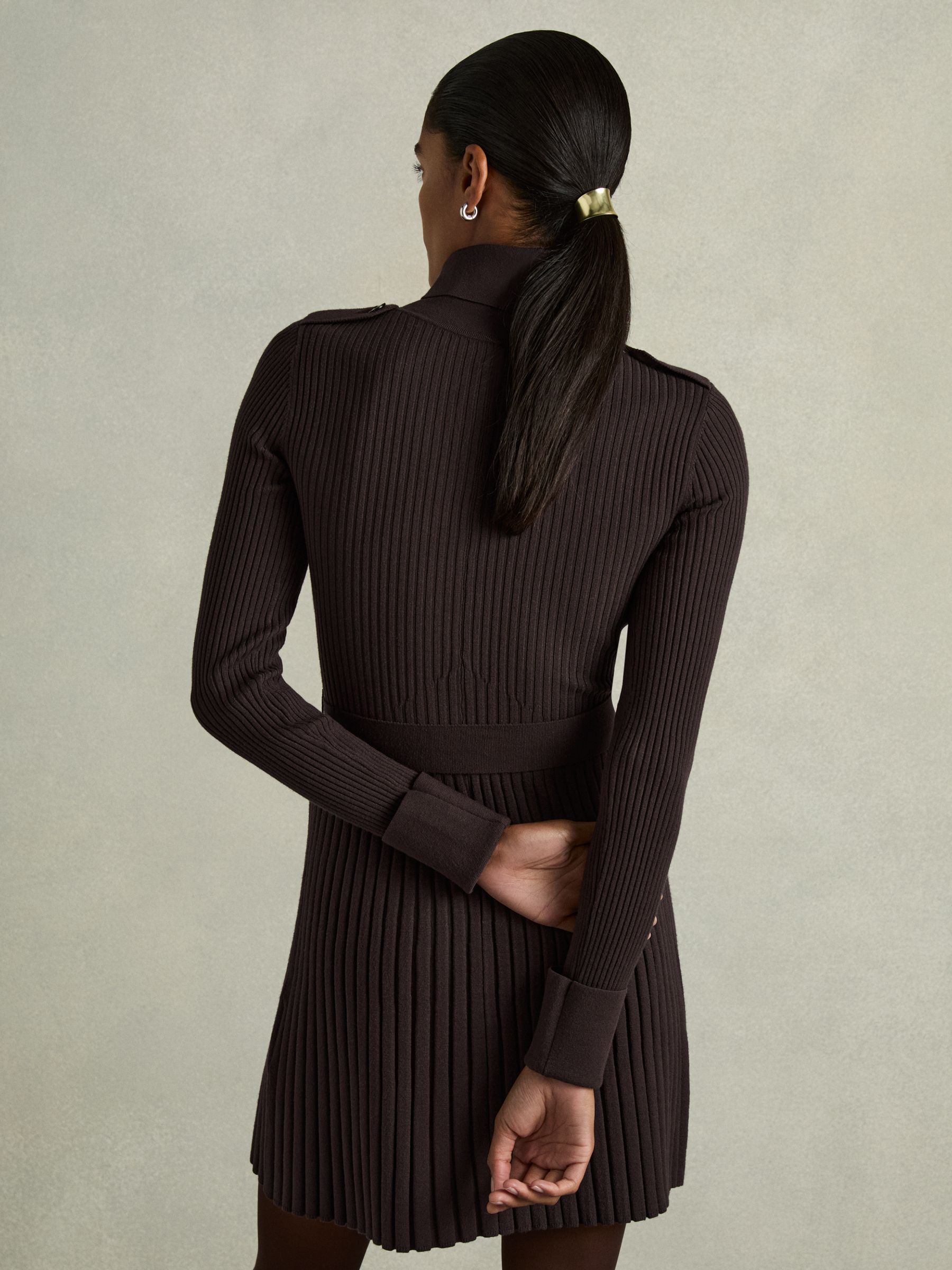 Roll-Neck Ribbed Mini Dress in Brown - Image 6 of 7
