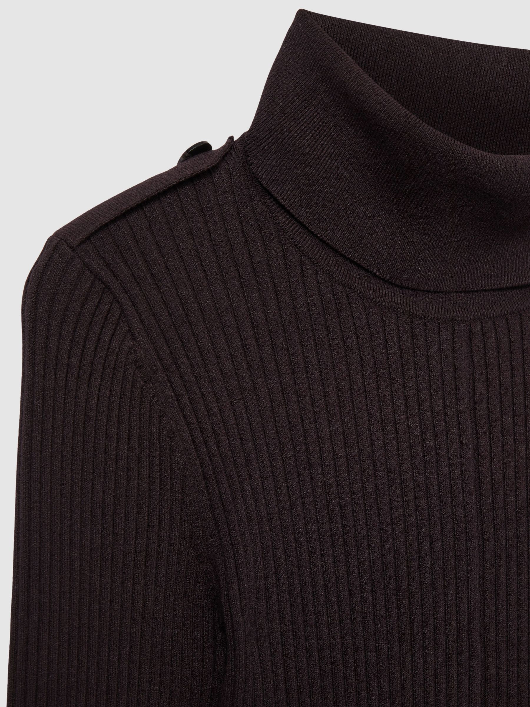 Roll-Neck Ribbed Mini Dress in Brown - Image 7 of 7